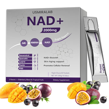NAD+ Supplement Packets | 1000mg Liquid | Advanced Nicotinamide Riboside, Trans-Resveratrol, PQQ & Quercetin Complex for Cellular Energy & Healthy Aging Support - 2 Flavors (30 Count) USMIRALABAu supplements