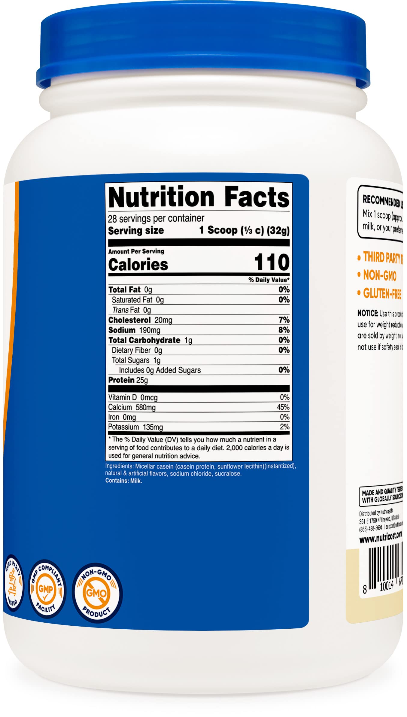 Nutricost Casein Protein Powder 2lb Vanilla - Micellar Casein, Gluten Free, Non-GMO NutricostUS supplements