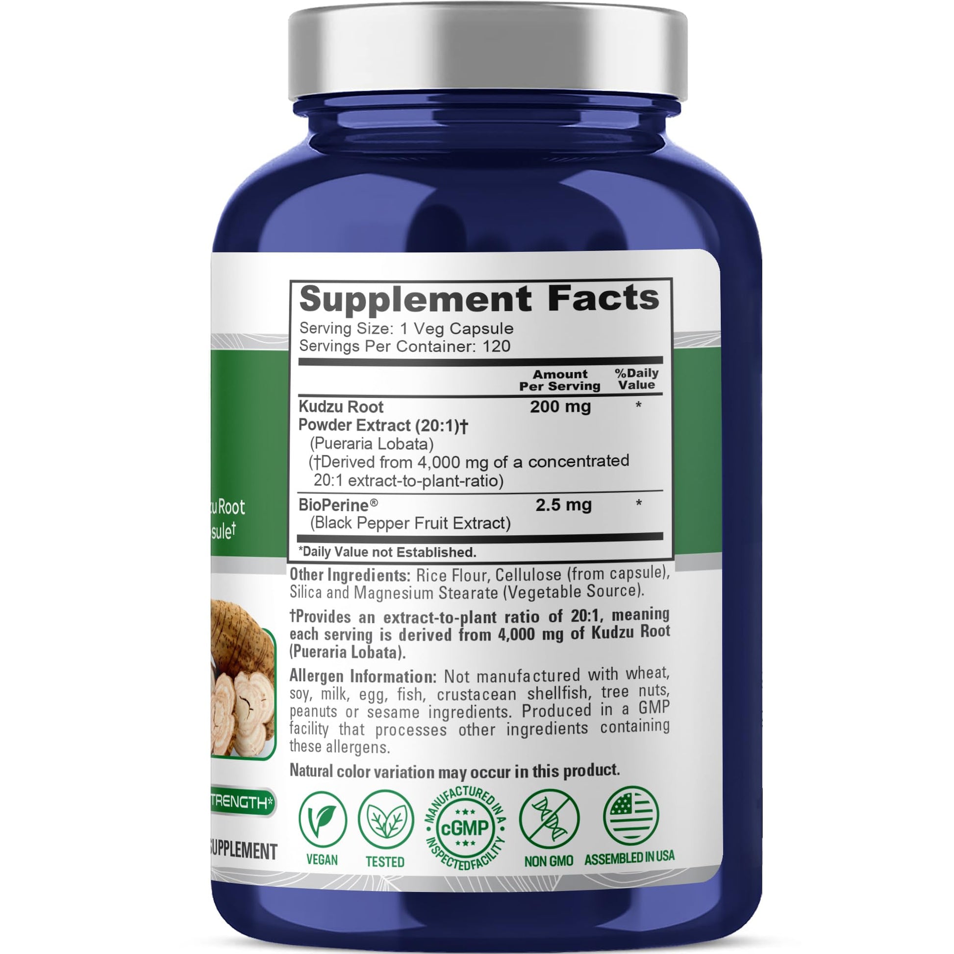 NusaPure Kudzu Root 20:1 Extract, 200 mg Equivalent to 4,000mg - 120 Veggie Capsules (Non-GMO, Vegan, Bioperine) NusaPureAu supplements