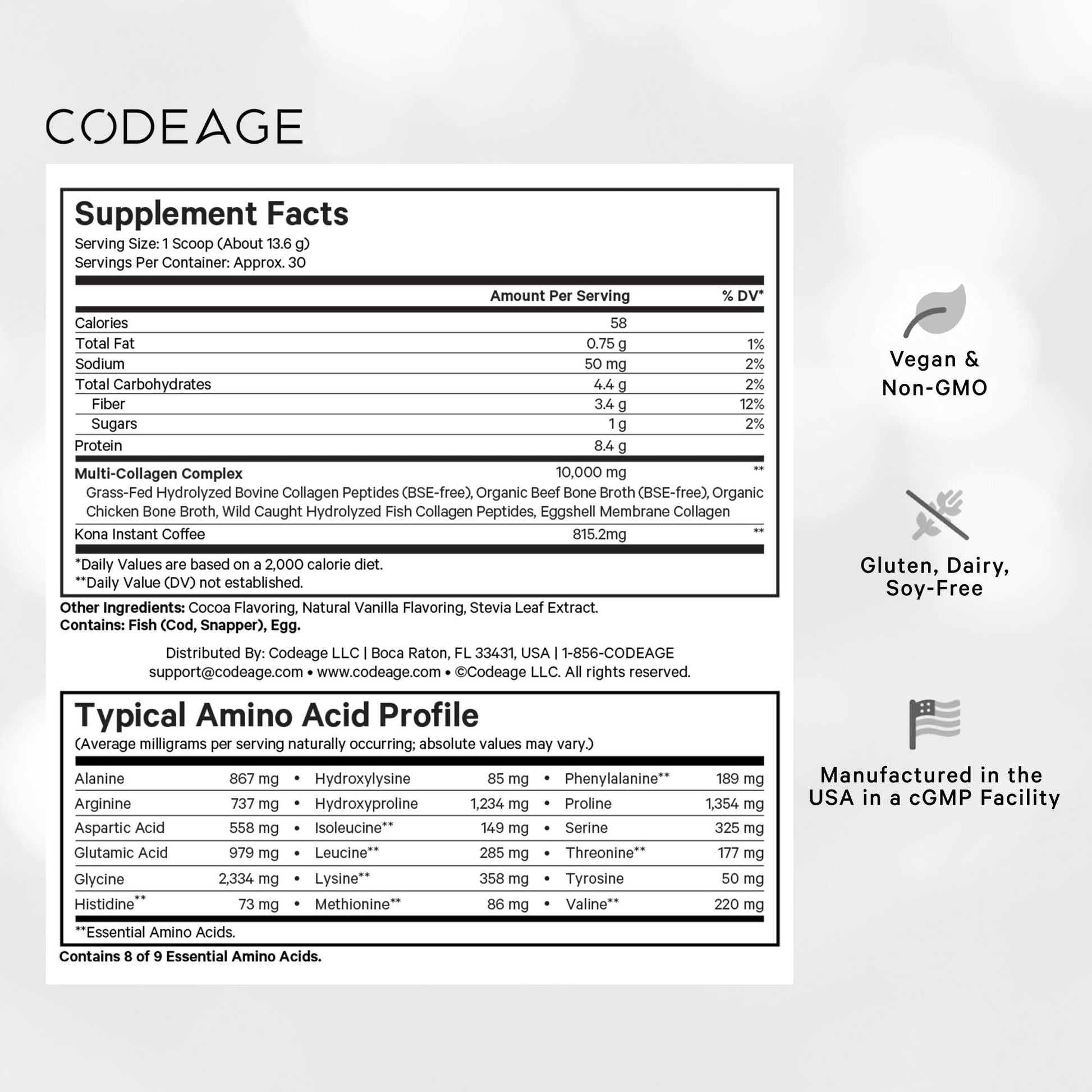 Codeage Multi Collagen Peptides Protein Powder - Chocolate Mocha Instant Coffee - Gourmet Knoa Coffee Drink & Shake - Collagen Type I, II, III, V & X - Grass-Fed, Hydrolyzed, Non-GMO - 14.39oz CodeageAu supplements