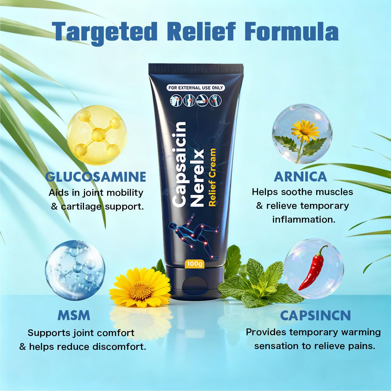 QYGCHUSIN Capsaicin Neuropathy Relief Cream with Arnica, Menthol, MSM & Glucosamine, Soothing Cream for Feet, Hands, Legs, Joints, Waist & Muscles, 100g,1pack QYGCHUSINAu supplements