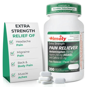 TIME-Cap Labs Extra Strength Acetaminophen 250mg with Aspirin 250mg & Caffeine 65mg Caplets - Triple Action Pain Reliever for Migraines & Headache Relief, Muscle Aches & Body Pain (200 Count) TIME-CAP LABS, INC.Au supplements