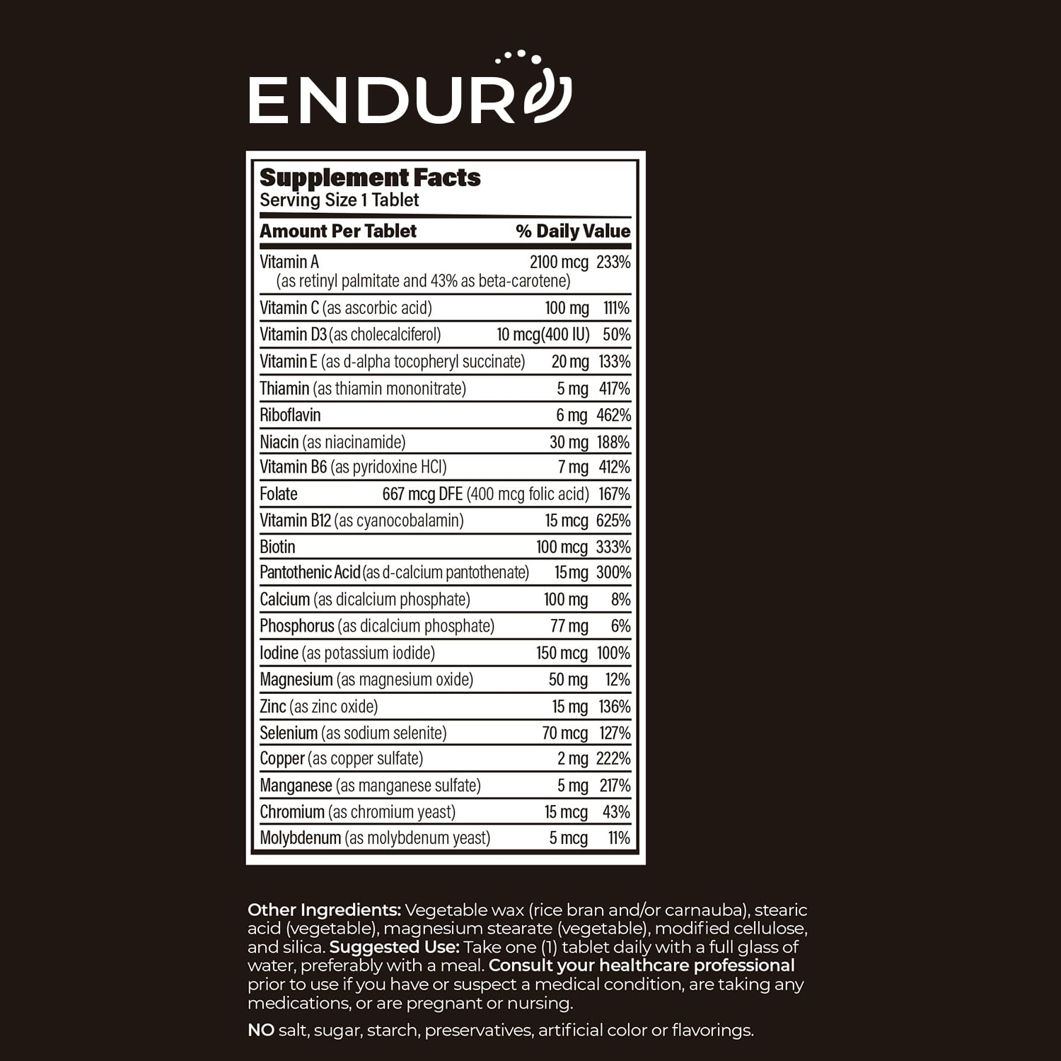 ENDUR-VM - Multivitamin Vitamin A, C, D, E, B12 & Zinc (Without Iron) SR (Sustained Release) 22 Essential Nutrients to Support Overall Wellness for Men & Postmenopausal Women - 150 Tablets Endurance ProductsAu supplements