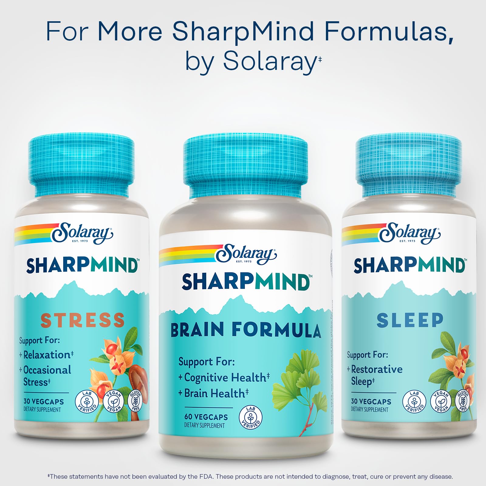 SOLARAY SharpMind Brain Support Formula - Nootropic Brain Supplements - Cognitive and Brain Health Support with Ginkgo Biloba - 60-Day Guarantee, 60 Servings, 60 VegCaps SOLARAYAu supplements