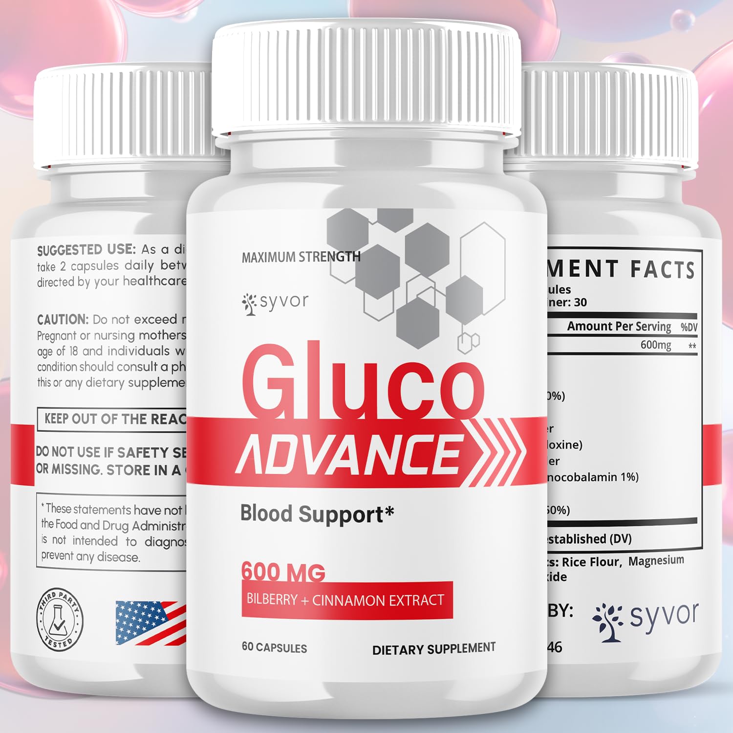 Gluco Advance Capsules, Official Gluco Advance Supplement Pills with All Natural Ingredients, Advanced Formula Supplement with Maximum Strength Premium Vitamins for Women & Men (60 Capsules) SyvorAu supplements