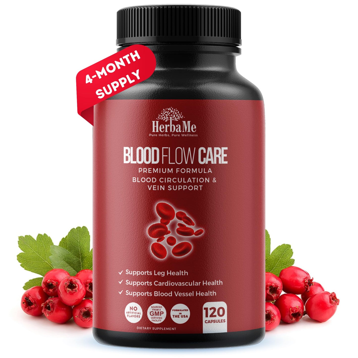 HerbaMe Blood Circulation Supplement, 120 Capsules, Supports Leg Vein, Heart, Vessels and Cardiovascular Health with Niacin, L-Arginine, Ginger, Cayenne Pepper HerbaMeUS supplements