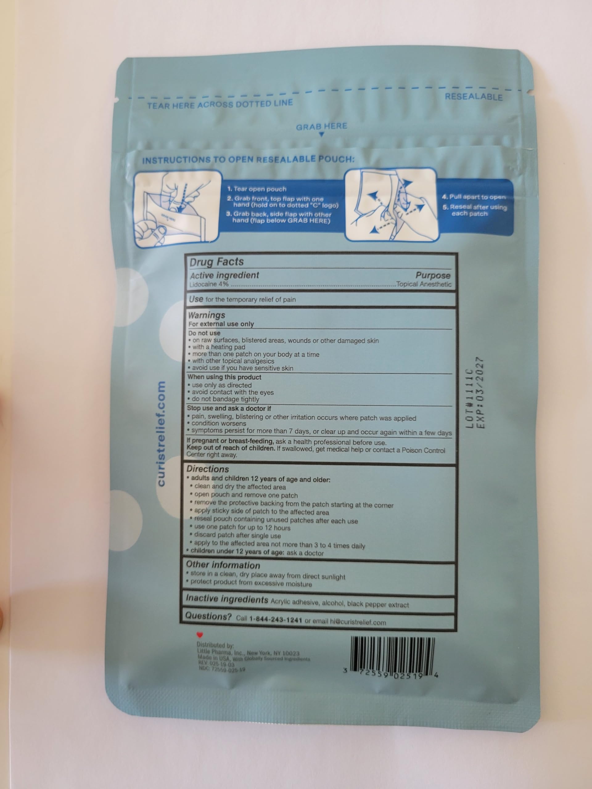 Curist Super Stick Lidocaine Patches Topical Pain Relief - Long Lasting Adhesive for Back Relief, Neck Relief, Sore Muscle Relief (20 Patches -1 Pack - 3x5 Lidocaine 4% Patches) CuristAu supplements