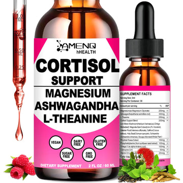 Cortisol Supplement Liquid Drops, 17-in-1 Cortisol Reducer w. Ksm-66 Ashwagandha Theanine Rhodiola Rosea Magnesium Phosphatidylserine, Hormone Balanced & Lower Cortisol for Women Calm* Relaxation AMENQ hHEALTHAu supplements