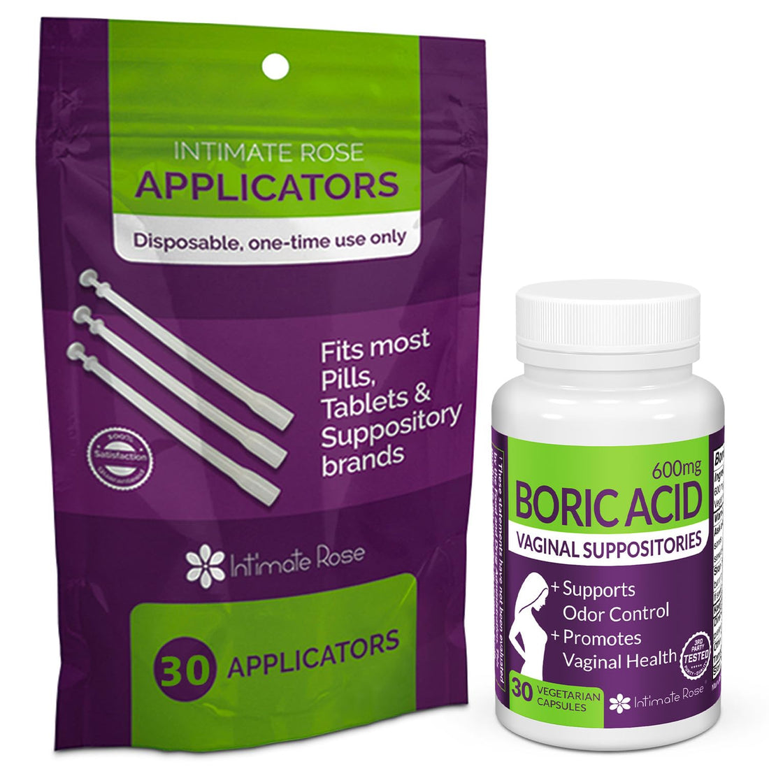 Intimate Rose Boric Acid Vaginal Suppositories - 30 Count (600mg) + 30 Applicators - Feminine Balance, Vaginal Odor, Promote Vaginal Health Intimate RoseUS supplements