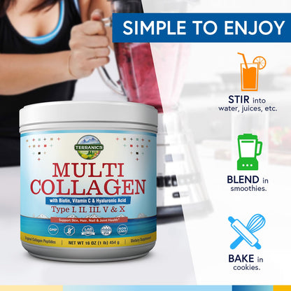 Terranics Multi Collagen Powder Type I II II V X with Biotin VC Hyaluronic Acid, Paleo TerranicsUS supplements