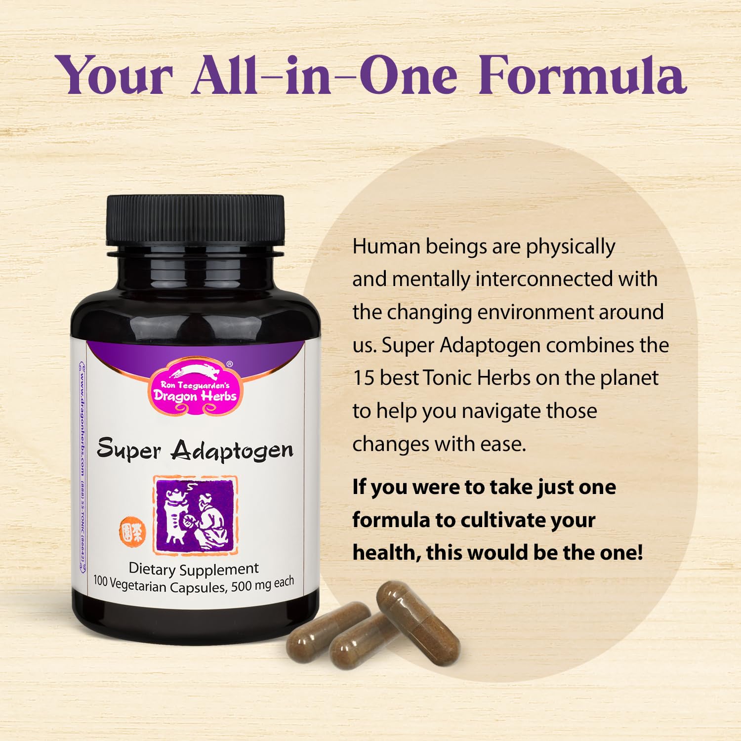 Dragon Herbs Super Adaptogen | All Natural Supplement to Support Well-Being, Mood, Immune Function, Strong Adaptive Response | All Natural Ingredients, Non-GMO (100 Capsules, 500 mg Per Capsule)” Dragon HerbsAu supplements