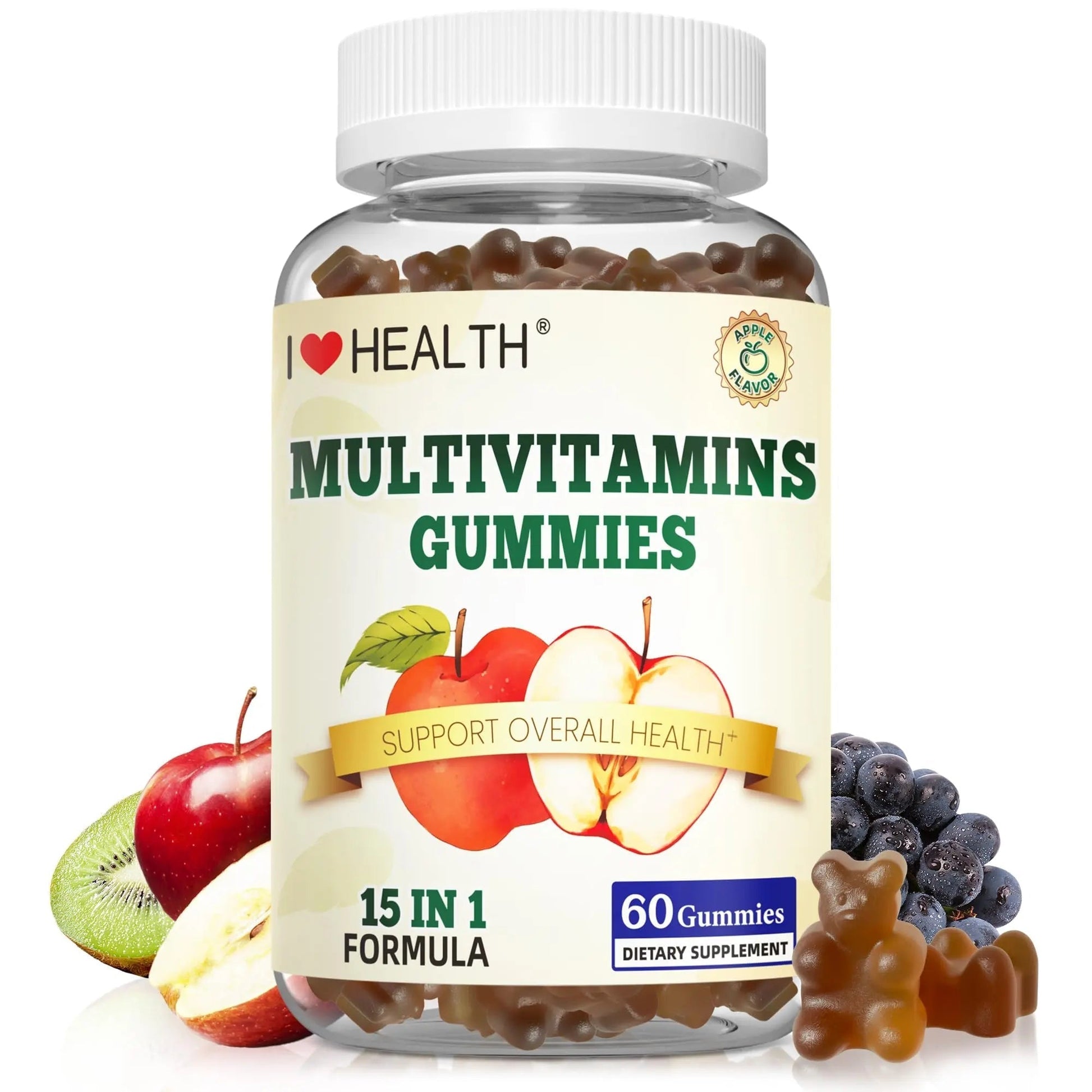 I LOVE HEALTH® 15-in-1 Multivitamin Gummies for Adults & Kids - Enhanced Formula with Vitamin A, C, D3, E, B12, Zinc, Magnesium & More I LOVE HEALTHAu supplements