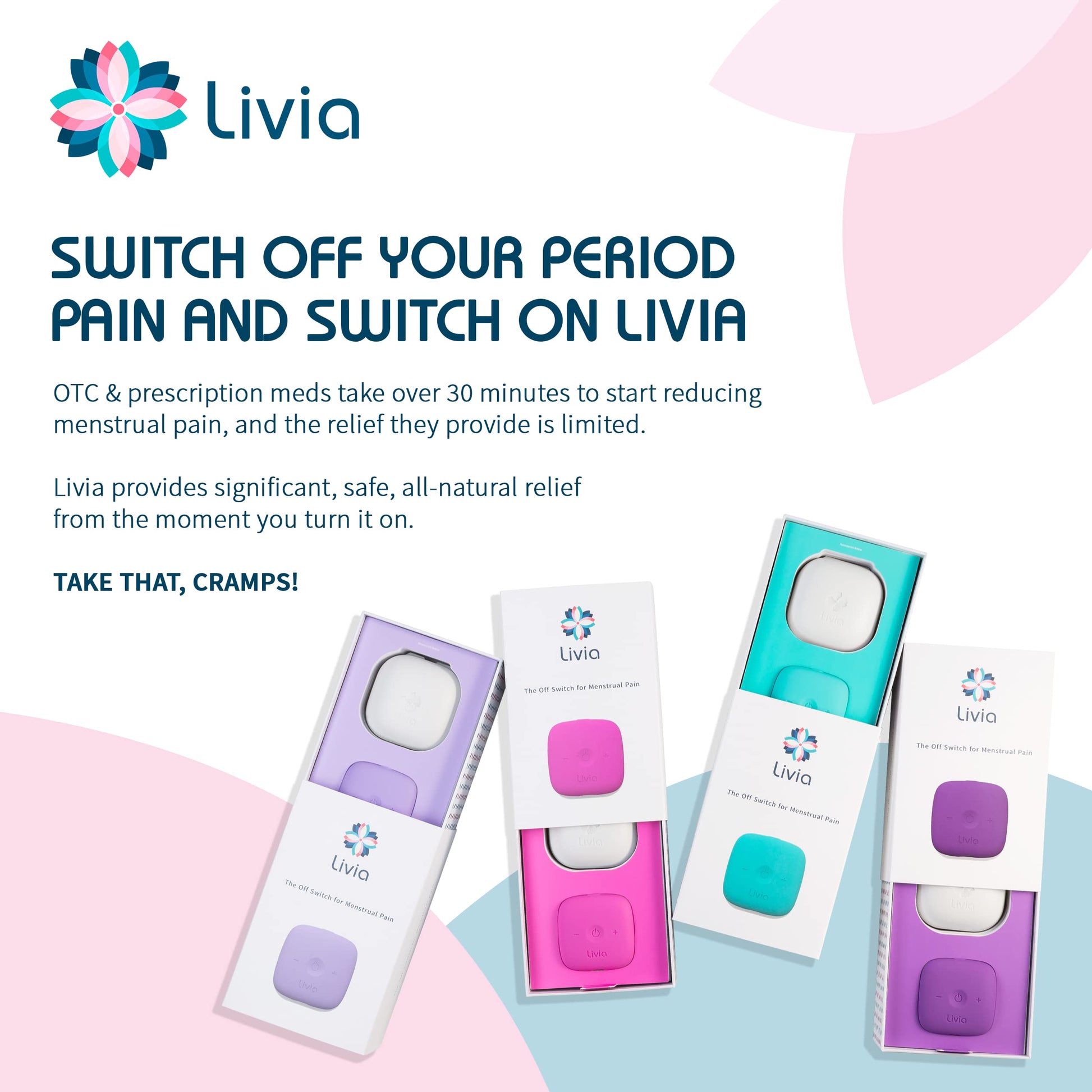 Livia Menstrual Pain Relief Device, Blue-Green - The Off Switch for Period Pain - Portable Unit LiviaAu supplements