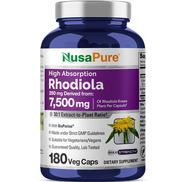 NusaPure Rhodiola Rosea 7,500mg 180 Veggie Capsules (Non-GMO, Extract 30:1, Vegan & Gluten-Free) Bioperine NusaPureAu supplements