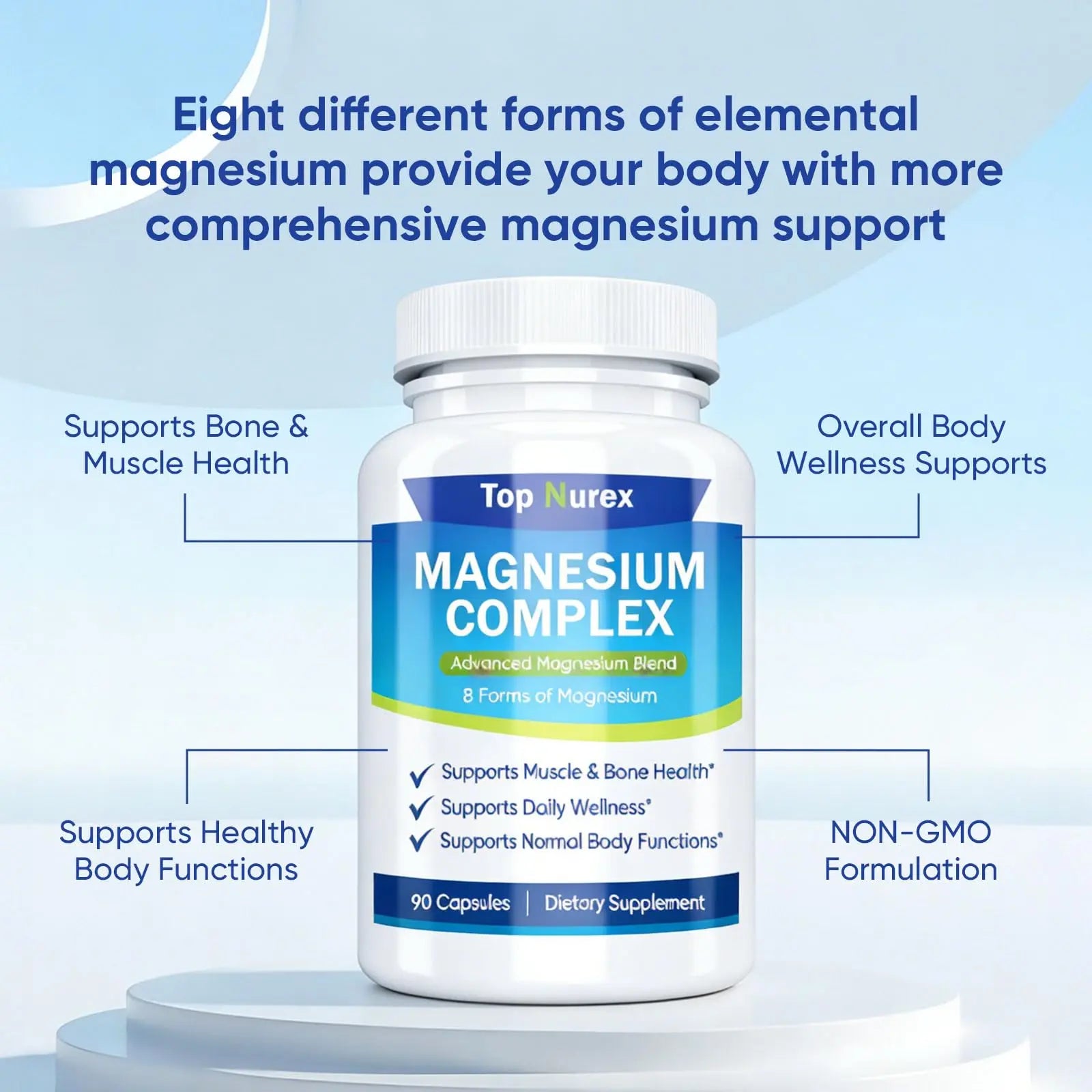 Top Nurex Magnesium Complex 1000 mg, 8-Source Magnesium Blend with Glycinate, Citrate, Malate & Taurate, Vegan Non-GMO Formula, 90 Capsules Kunnozznz supplements