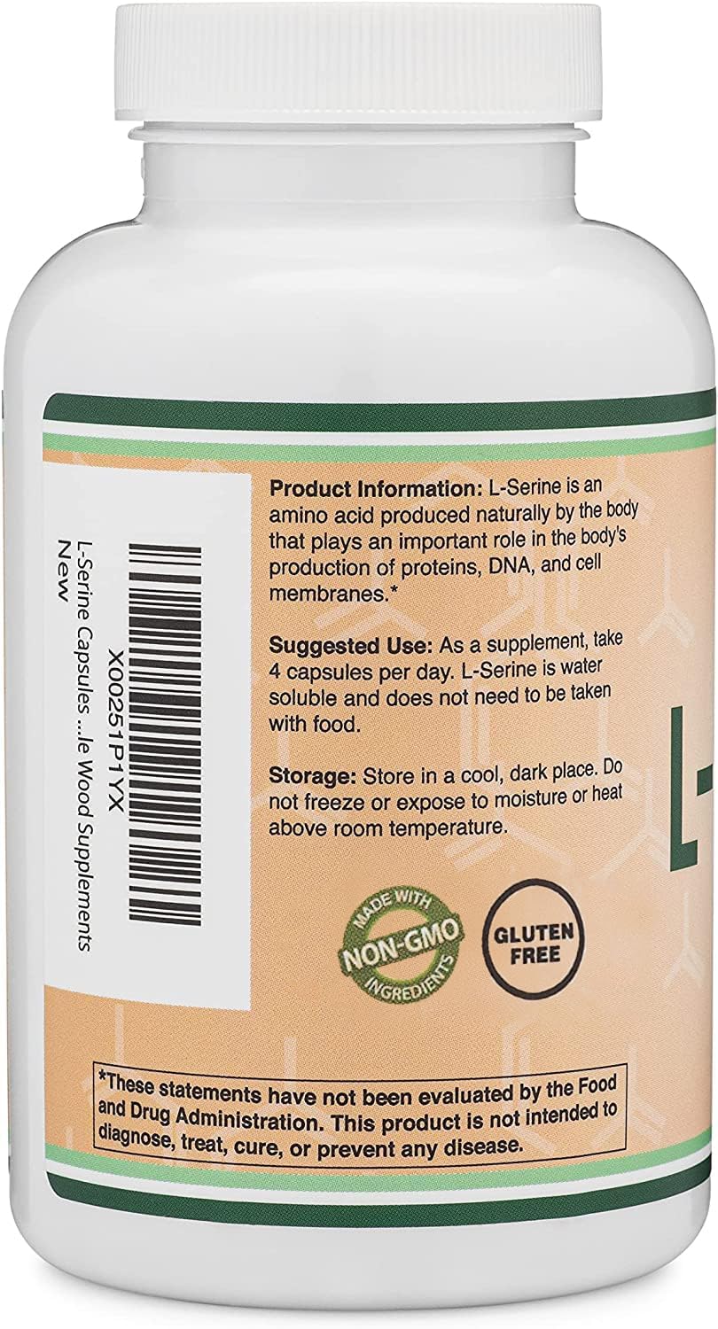 L-Serine Capsules (Third Party Tested) - 2,000mg Servings Used in Clinical Study, 180 Count, 500mg per Capsule (L Serine Amino Acid for Serotonin Production and Brain Support) by Double Wood Double Wood SupplementsAu supplements