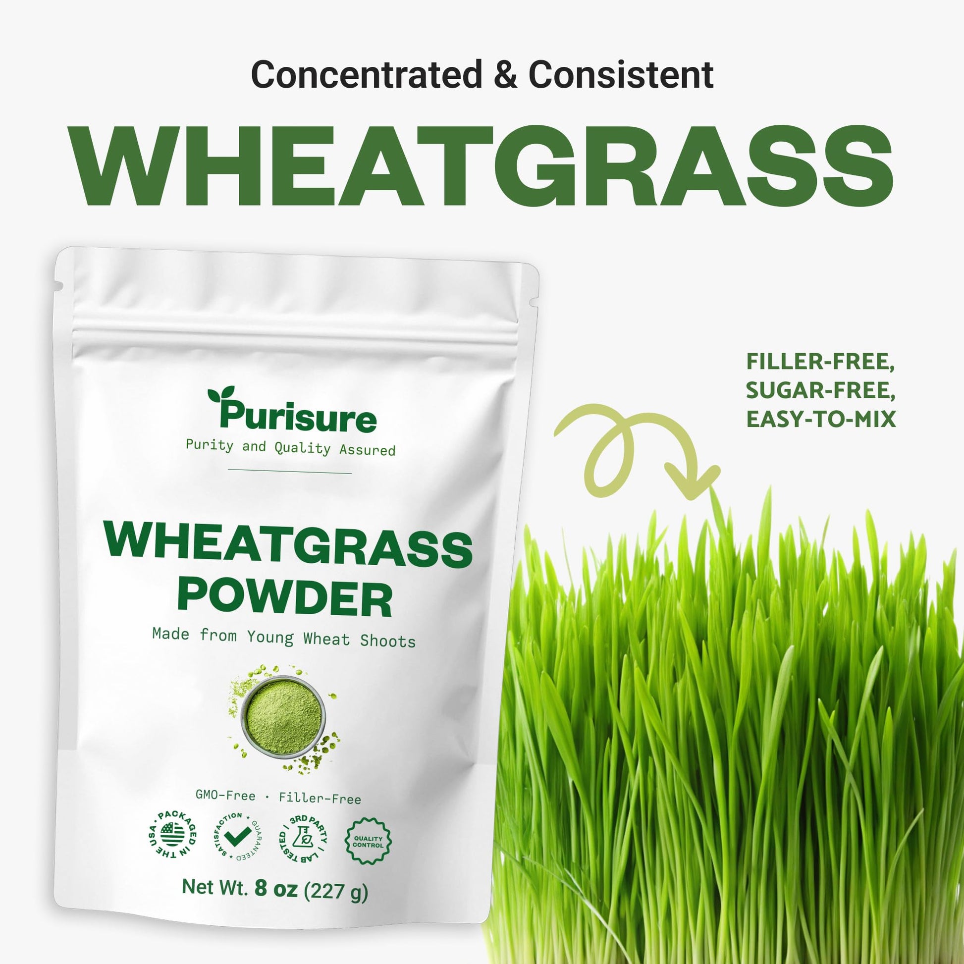 Purisure Wheatgrass Powder, 8oz, Wheat Grass Powder, Green Superfood for Salads, Smoothie and Shakes, Superfood Powder Rich in Immunity Vitamins, Fiber and Minerals, 76 Servings PurisureAu supplements