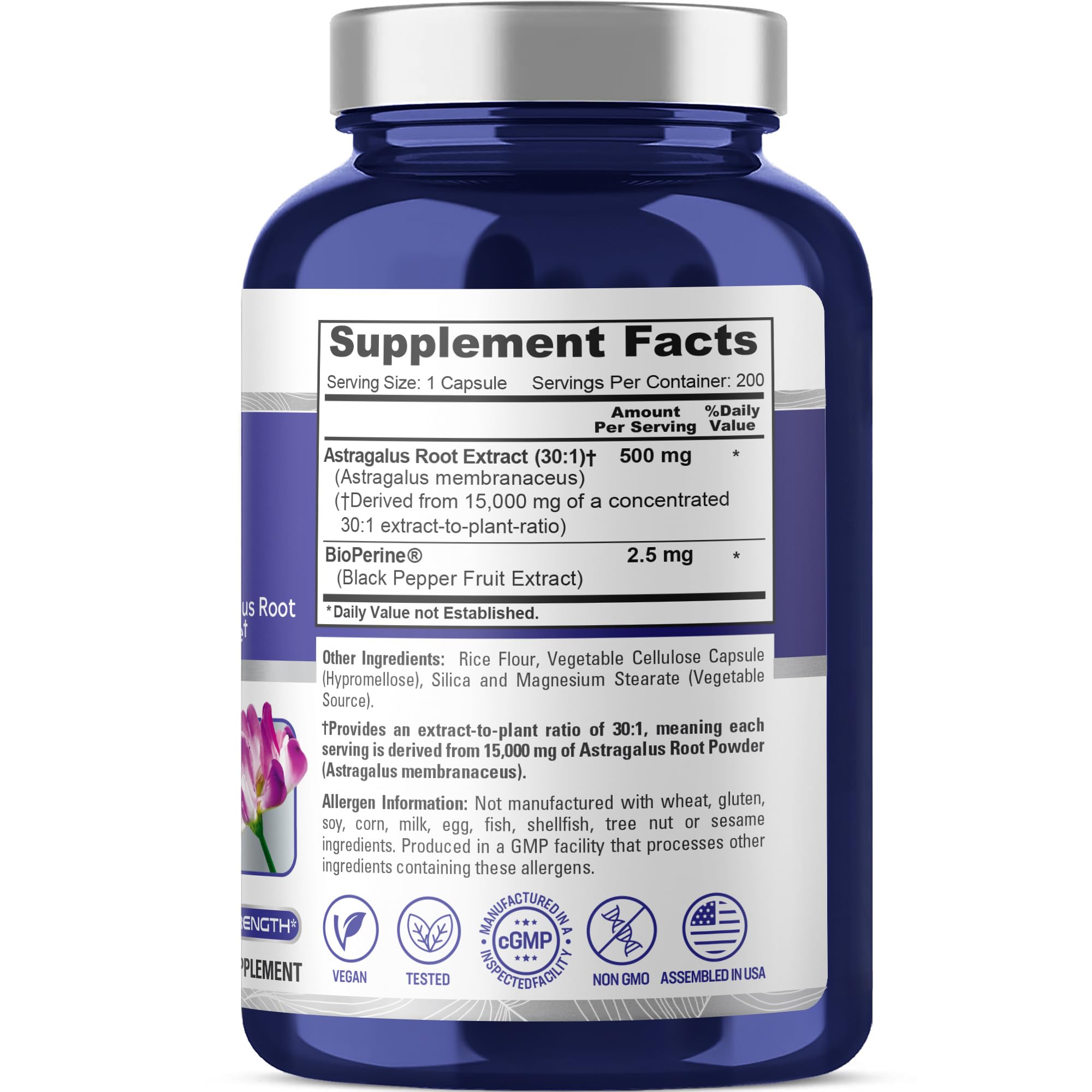 NusaPure Astragalus Root 30:1 Extract, 500 mg Equivalent to 15,000 mg 200 Veg Caps Suitable for Vegetarians and Vegans, Non-GMO NusaPureAu supplements
