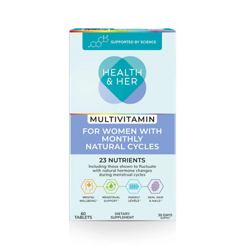Health & Her Multivitamin for Women with Monthly Natural Cycles - Supplements for Women - Nutrition and Wellbeing Support for Menstrual Cycle Health and HerAu supplements