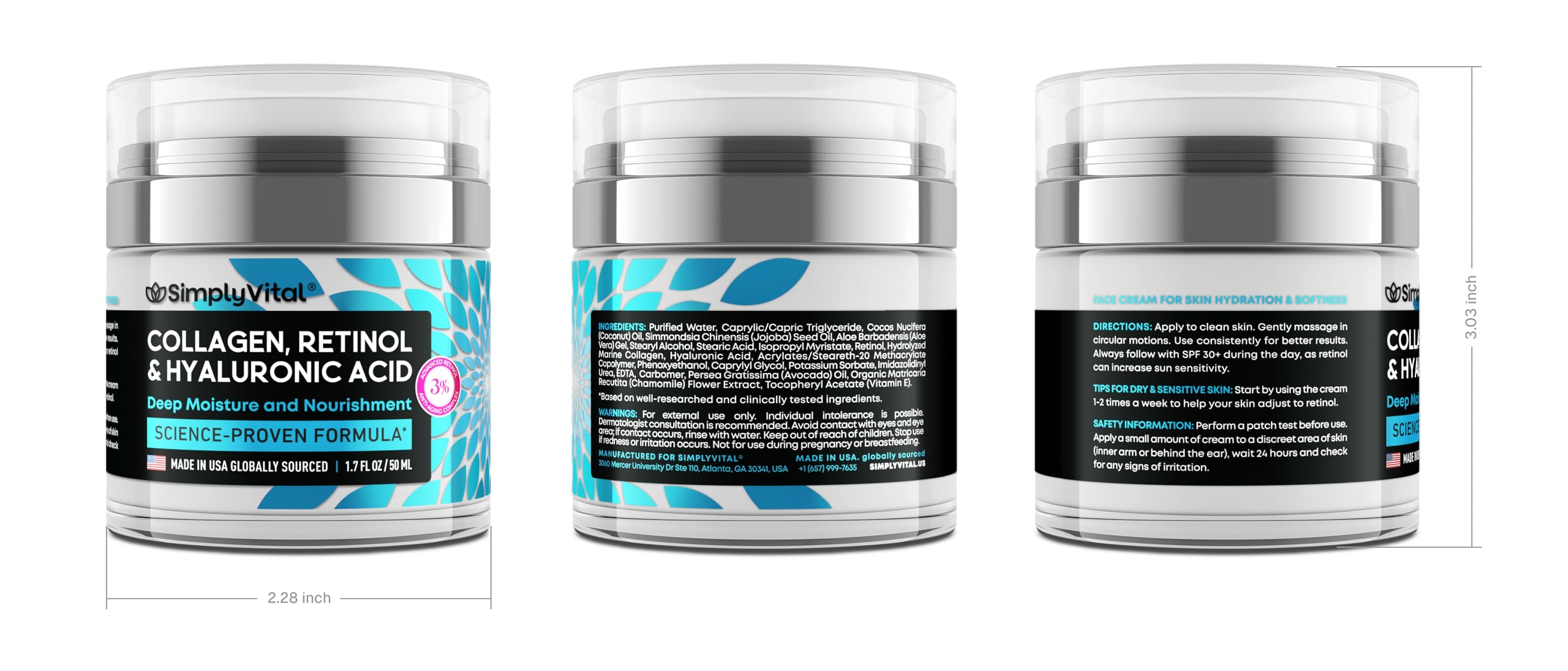 Anti-Aging Face Moisturizer with Retinol, Collagen & Hyaluronic Acid - Made in USA - Moisturizer Face Cream for Women & Men - Firming & Hydrating Neck Cream - Day & Night Skin Care - 1.7 fl oz SimplyVitalAu supplements