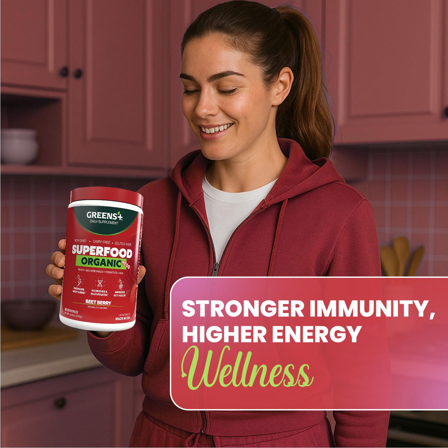 Greens+ Organic Reds Superfood Powder, Antioxidant, Polyphenol, Blend for Morning Kick, Energy, Vitality Boost, Nutrition, Vibrant Health, Vegan Soy/Dairy/Gluten Free(8.46oz) Greens+Au supplements