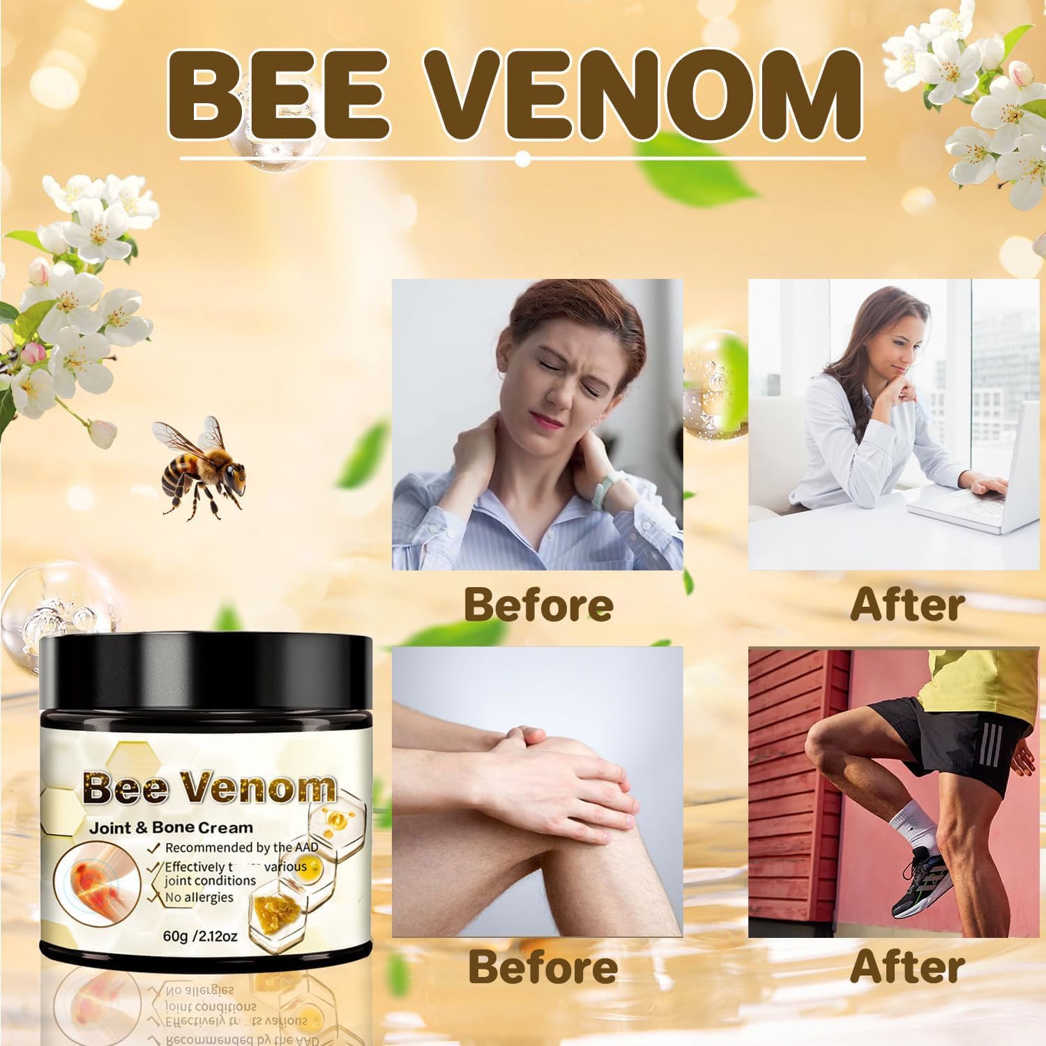 ArthroEase Bee Venom Arthritis Cream, Joint & Muscle Soothing Bee Venom Cream, Professional Bee Venom Joint Cream, Bee Venom Joint Gel - Specially for for Back, Neck, Hands, Knee (2 Bottle) LmoyAu supplements