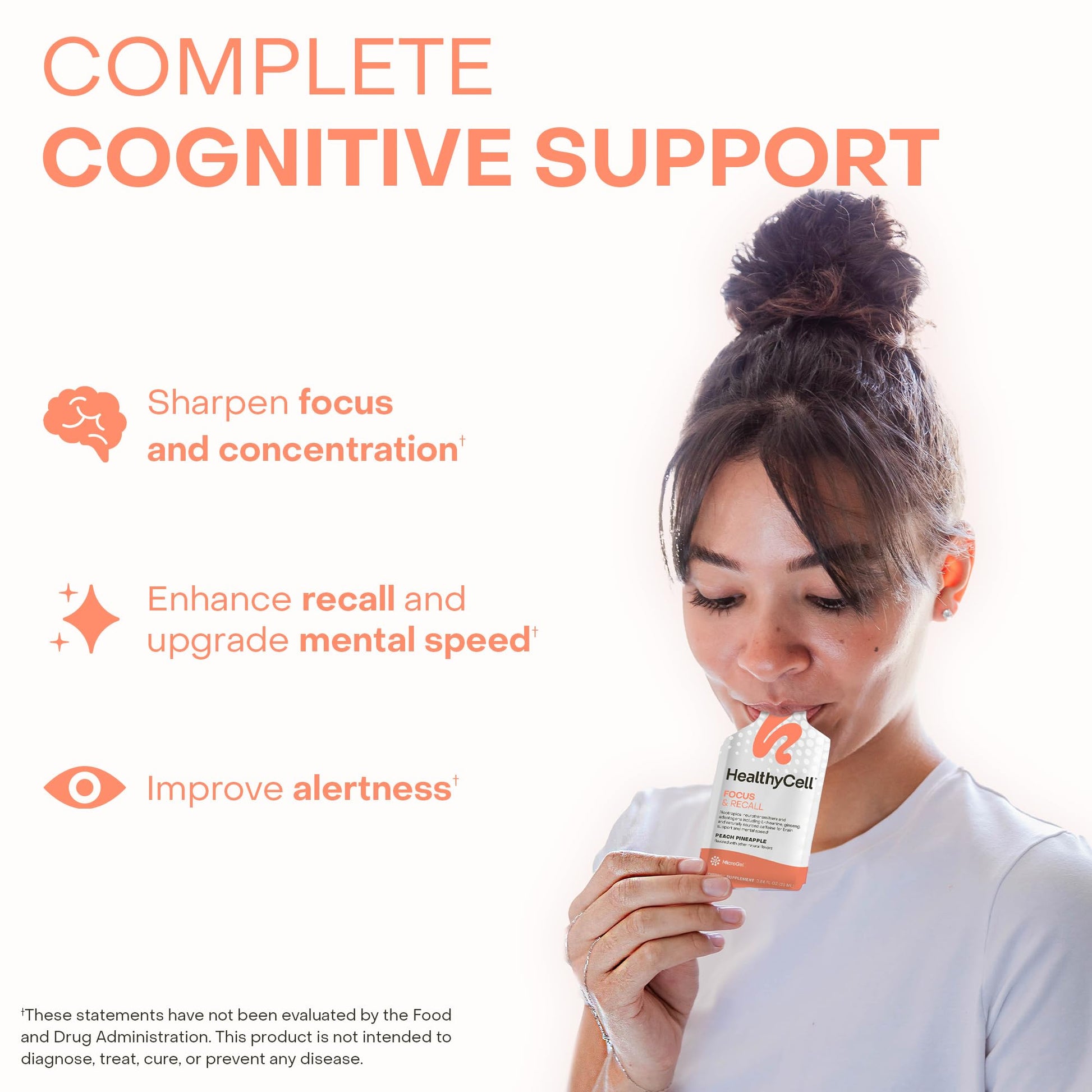 Healthycell Focus & Recall, Daily Liquid Brain Supplement for Focus & Memory - Nootropics Supplement for Concentration & Alertness with L-Theanine, Omega-3 & Taurine - 14 Gel Packs HealthycellAu supplements