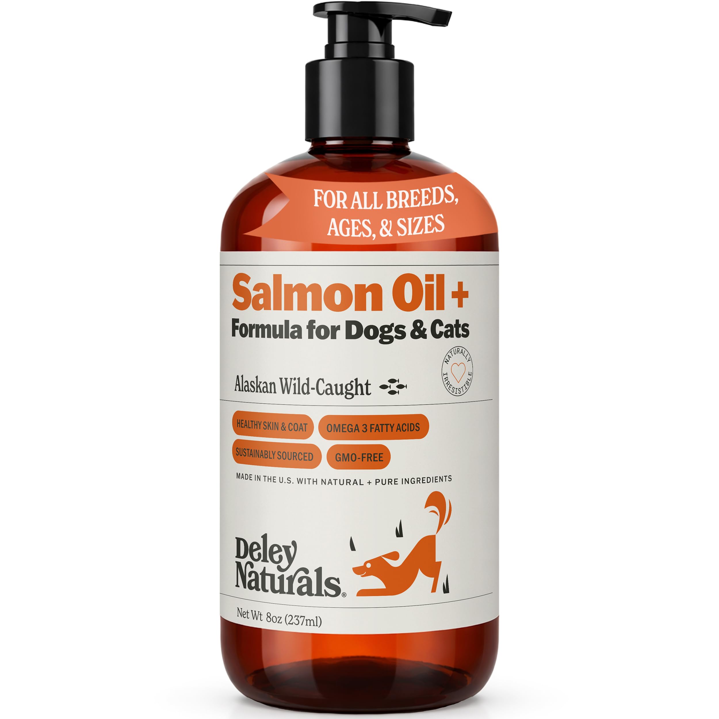 Deley Naturals Wild Alaskan Salmon Oil for Dogs & Cats - New and Improved Salmon Oil Plus Formula - Fish Oil for Dogs with Omega 3, DHA and EPA - Omega 3 for Healthy Skin and Coat - 8oz Made in USA Deley NaturalsAu supplements