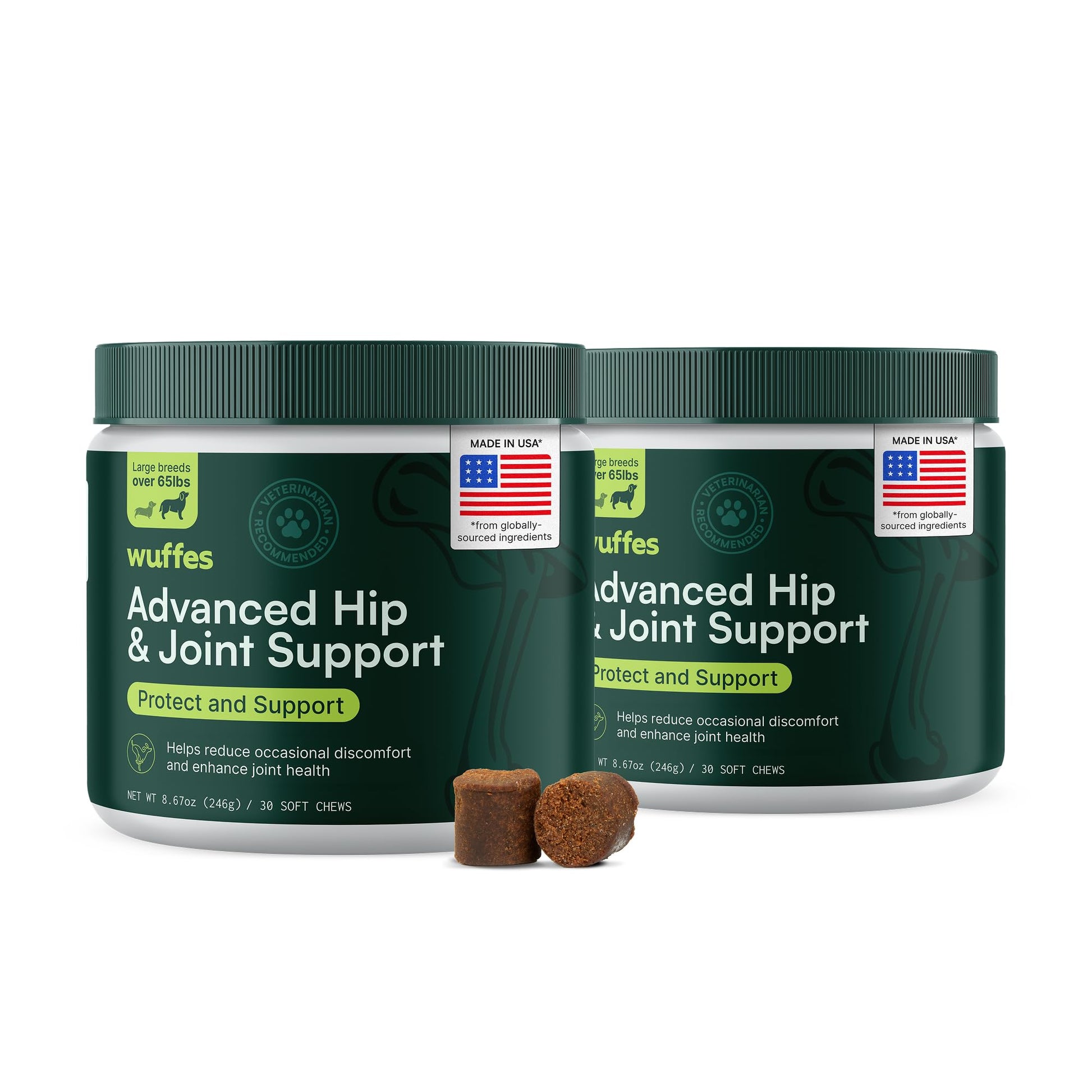 Wuffes Chewable Dog Hip & Joint Supplement - Glucosamine & Chondroitin Chews - Dog Joint Supplements & Vitamins - Extended Joint Care (Large Breed (Over 65 lbs), 60 Chews (Pack of 2)) WuffesAu supplements