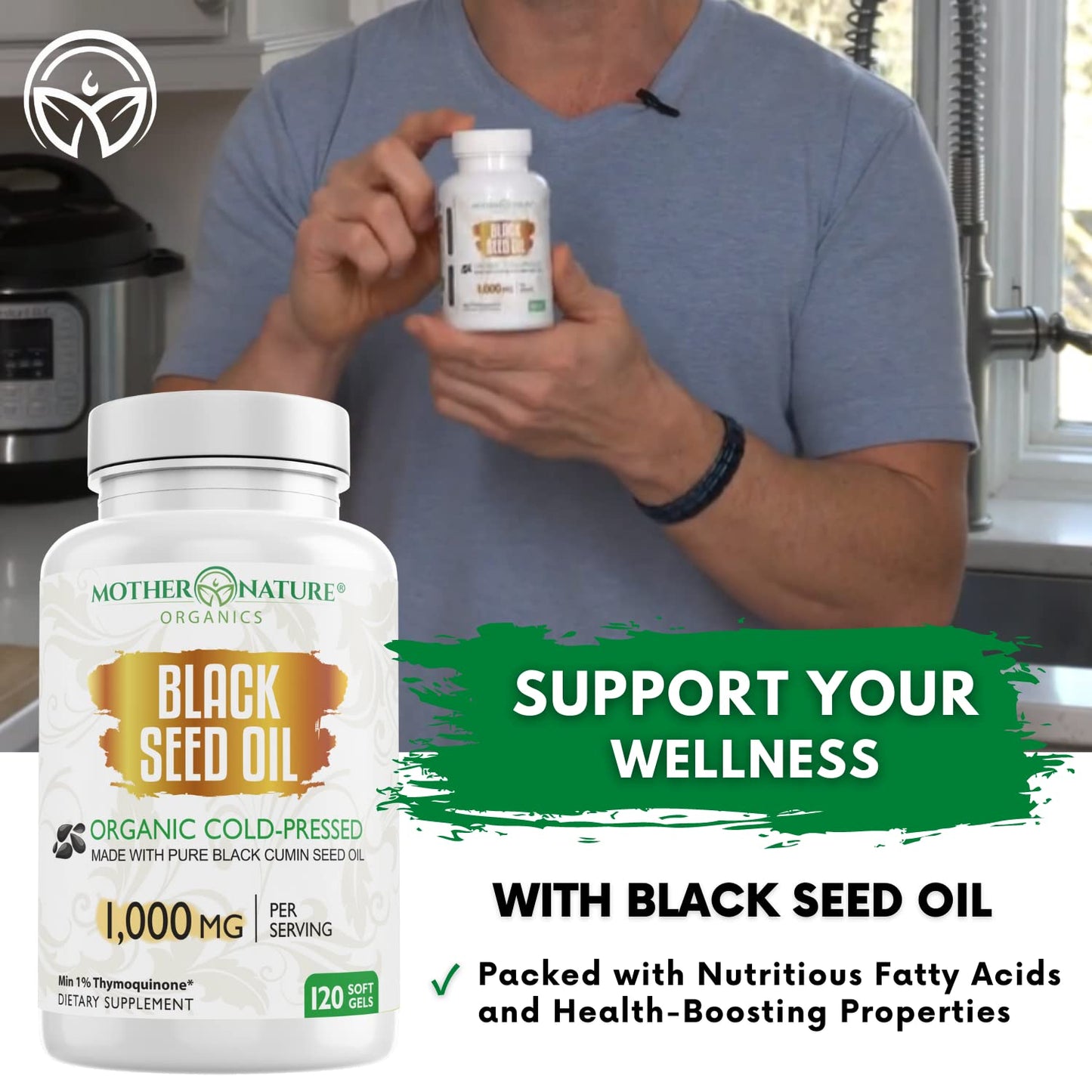 Black Seed Oil Capsules - 120 Count (Organic, Non-GMO Liquid) Premium Cold Pressed Mother Nature Organics Superfoods For Organic LivingUS supplements