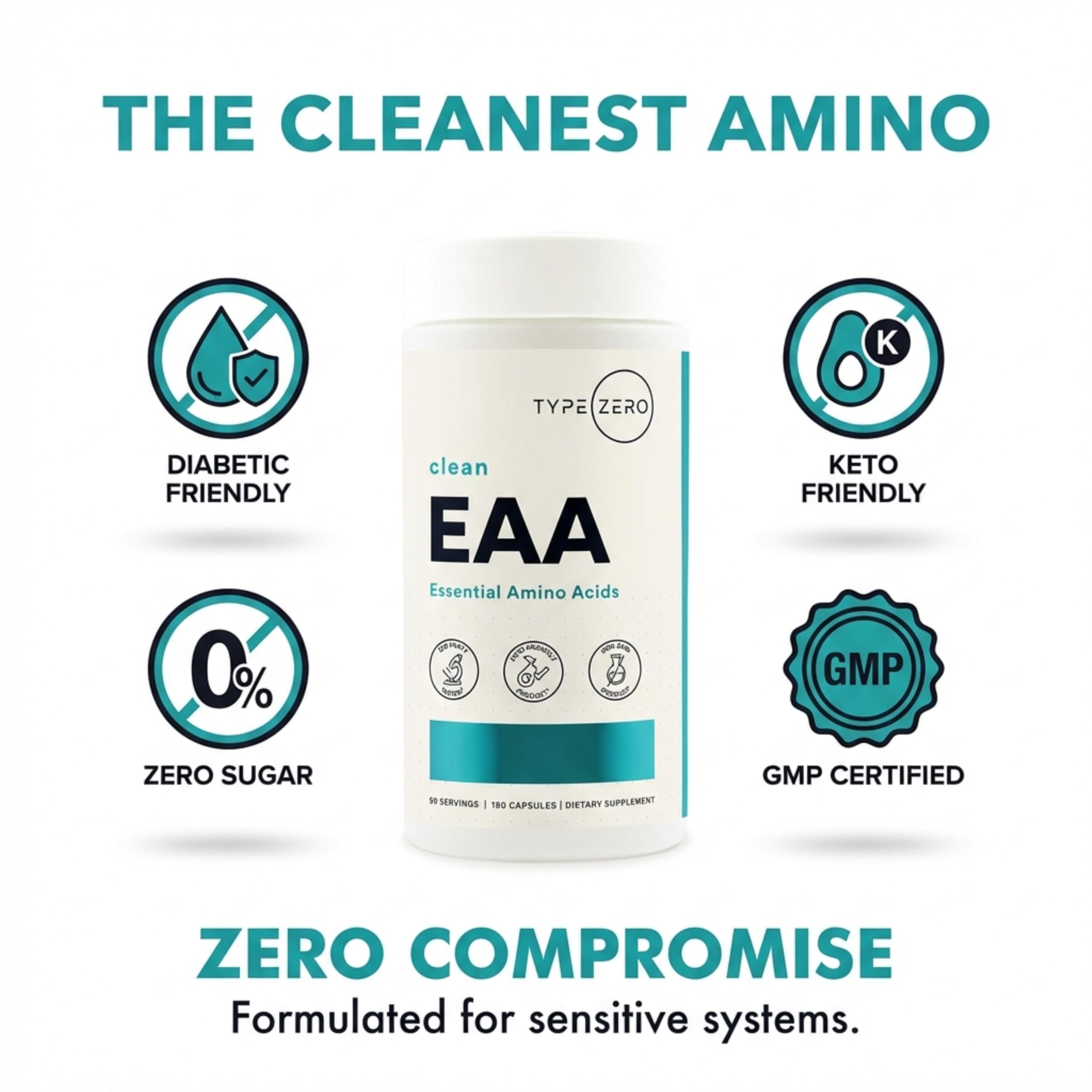 Type Zero Clean EAA Capsules (1,200mg per Serving), Essential Amino Acids Supplement with 9 EAAs, 180 Capsules, 90 Servings Type ZeroUS supplements