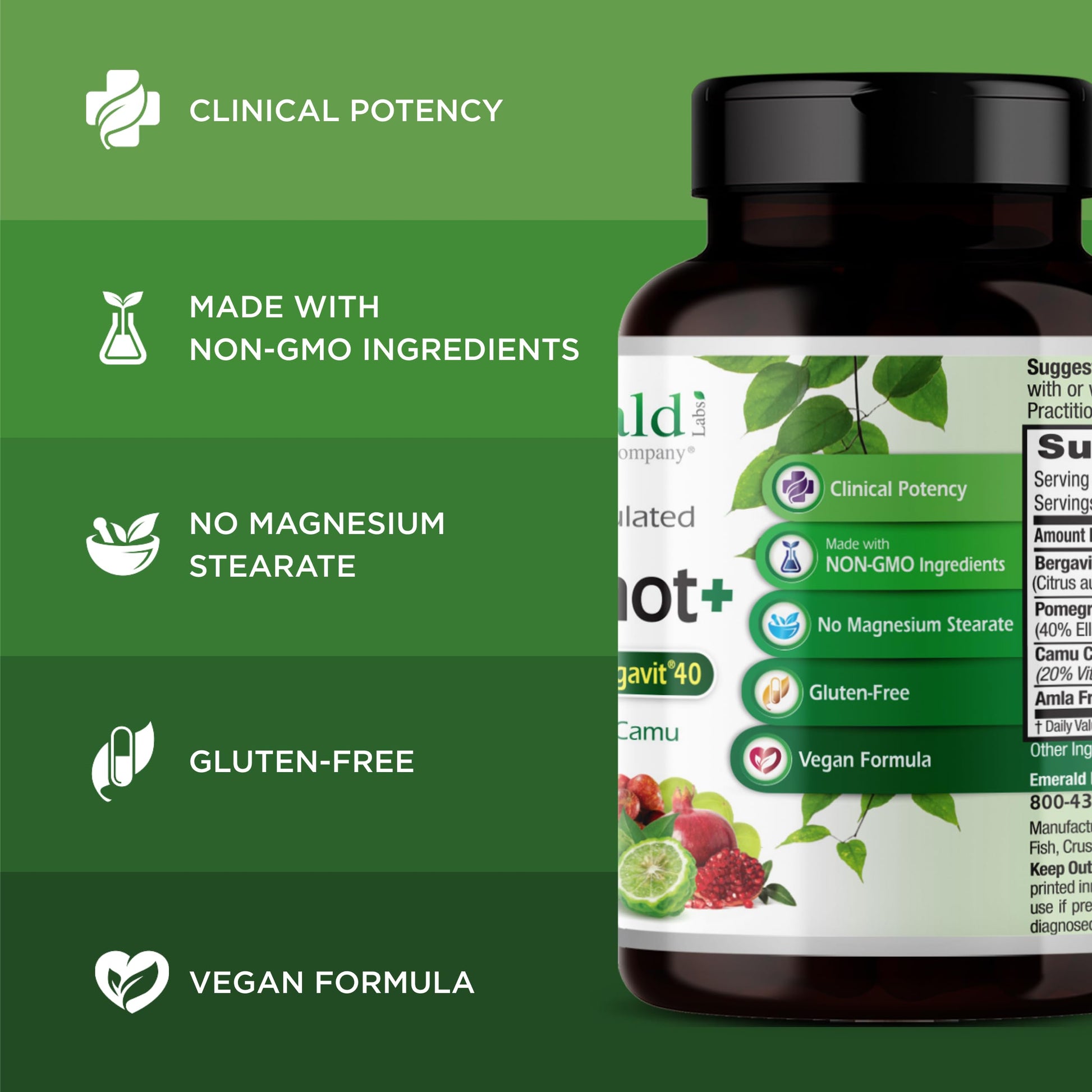 EMERALD LABS Bergamot+ - Supports Metabolism & Heart Health with Bergamot, Pomegranate, Amla & Camu Camu - Gluten-Free & Vegan - 60 Vegetable Capsules (30 Servings) EMERALD LABSAu supplements