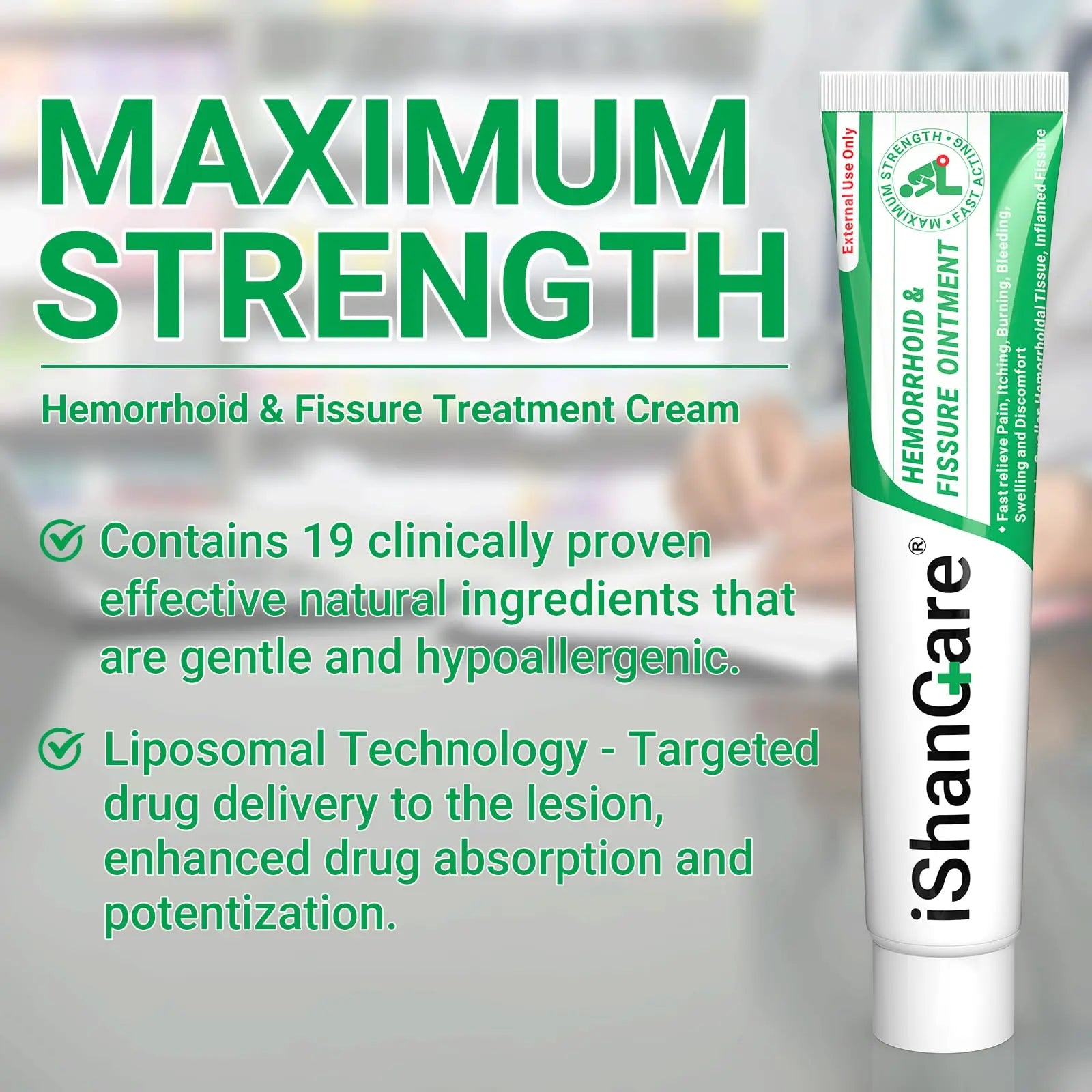 Hemorrhoid Cream, Hemorrhoid & Fissure Treatment Ointment Extra Strength, Relief Anal Pain, Itching, Bleeding, Swelling, Discomfort, Natural Herbs Fast Acting Ingredients, Contains Vitamin E ishancareAu supplements