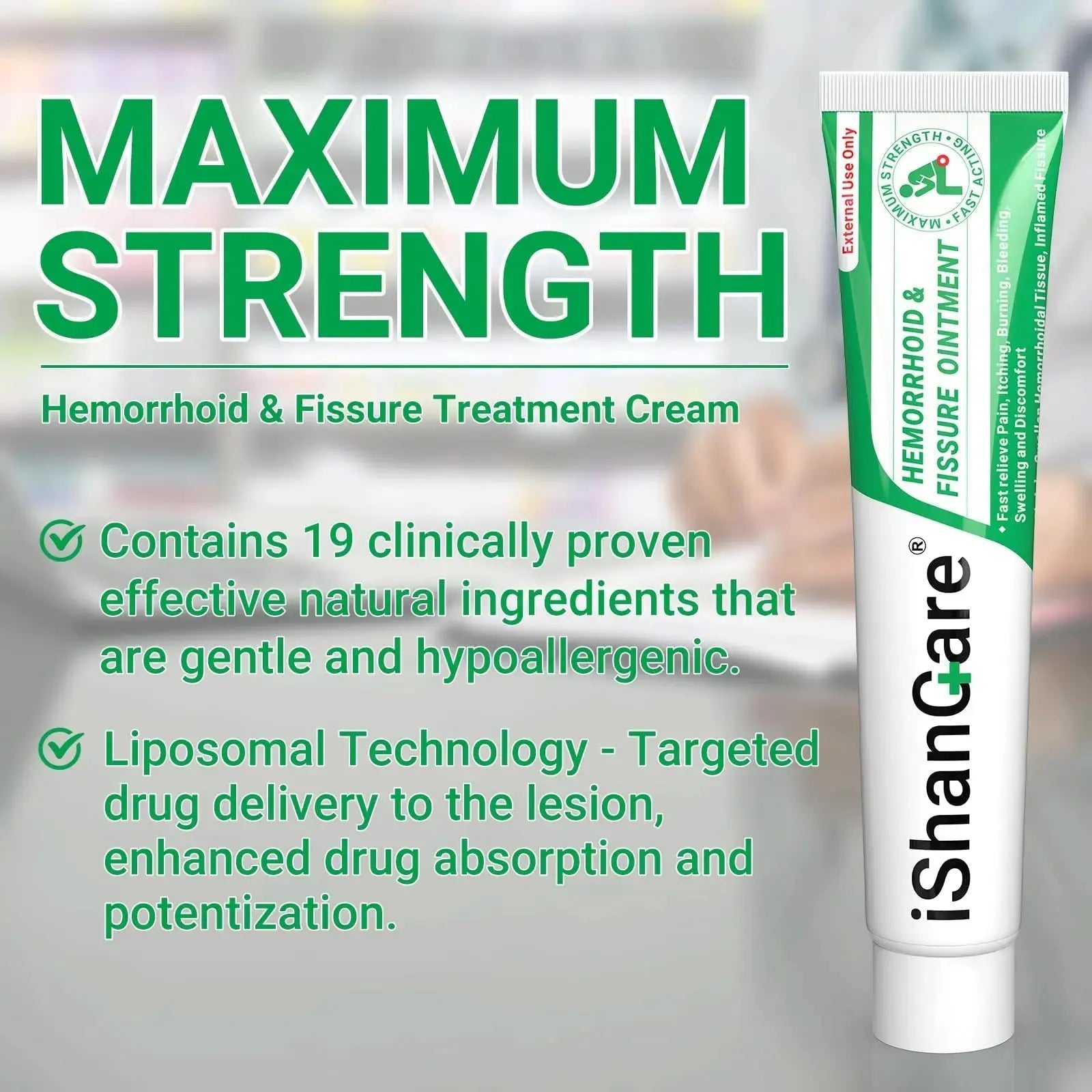 ishancare Hemorrhoid Cream, Hemorrhoid & Fissure Treatment Ointment Extra Strength, Relief Anal Pain, Itching, Bleeding, Swelling, Discomfort, Natural Herbs Fast Acting Ingredients, Contains Vitamin E ishancareAu supplements