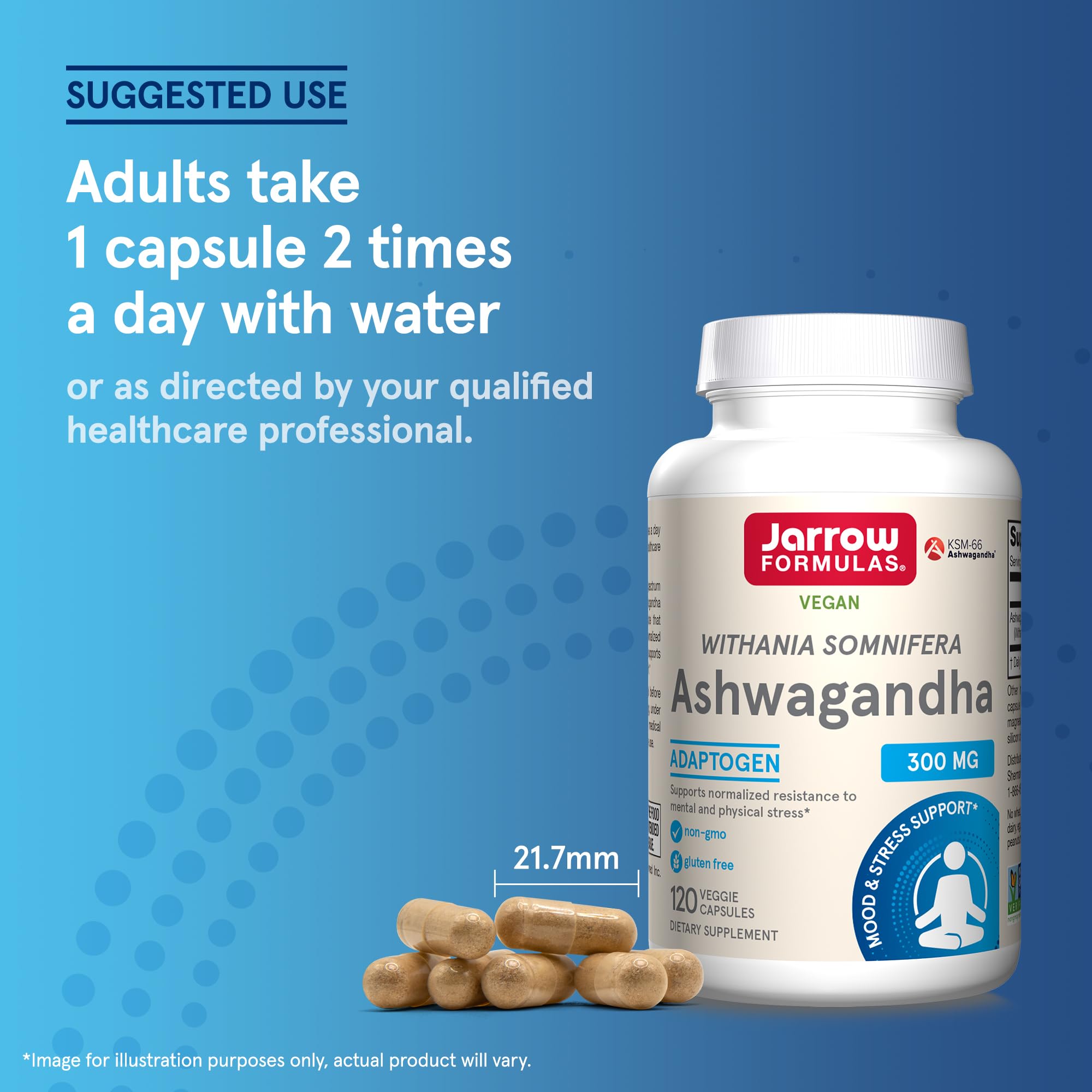 Jarrow Formulas Ashwagandha Capsules, 300 mg Supplement Supports Normalized Resistance to Mental and Physical Stress, 120 Veggie Capsules, 60 Day Supply Jarrow FormulasAu supplements
