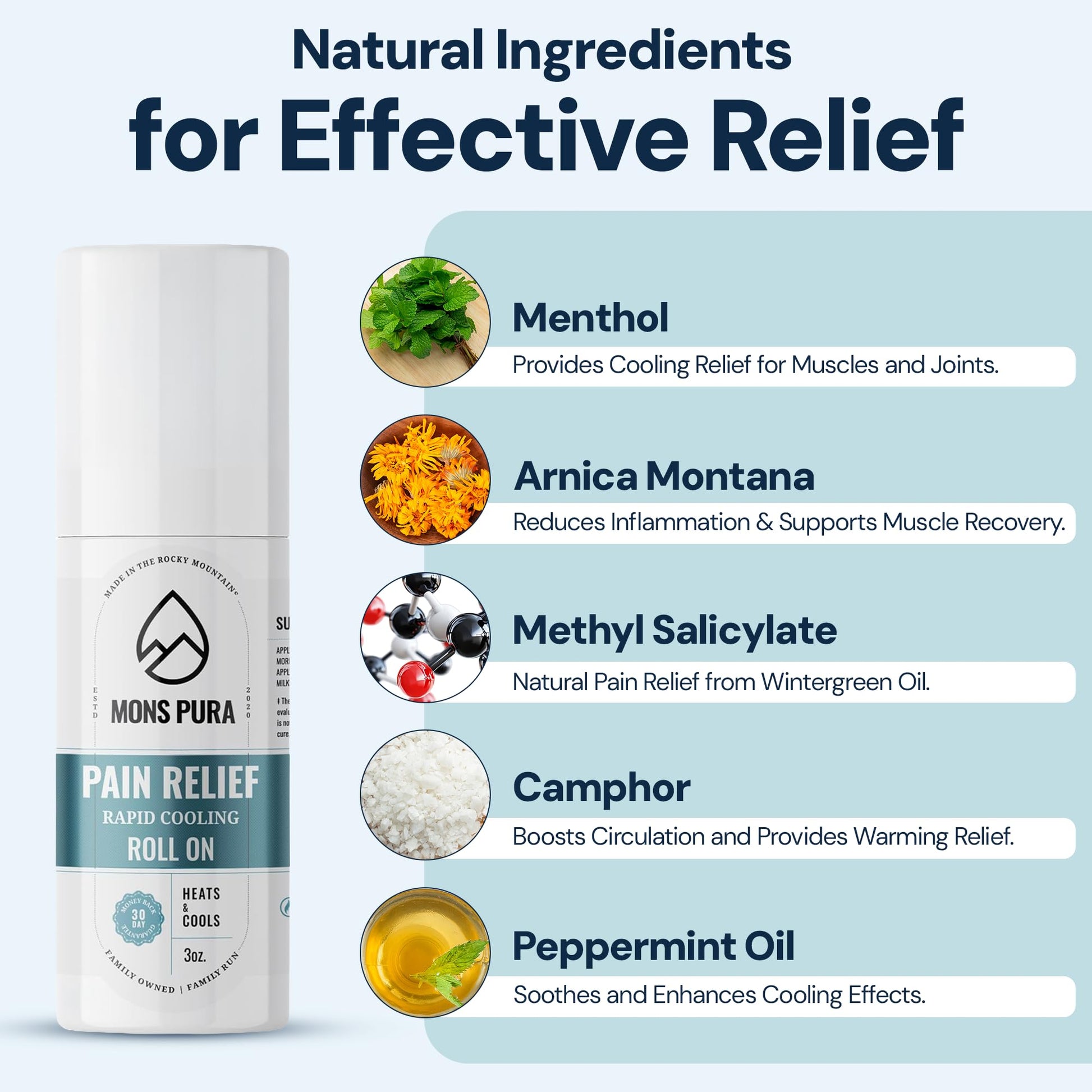 Mons Pura Roll On Pain Relief with Menthol, Arnica, Rosemary & Essential Oils - Extra Strength Arnica Roll On Fast Cooling Muscle & Joint Relief for Arthritis, Back Pain & Sciatica (3oz) Mons PuraAu supplements