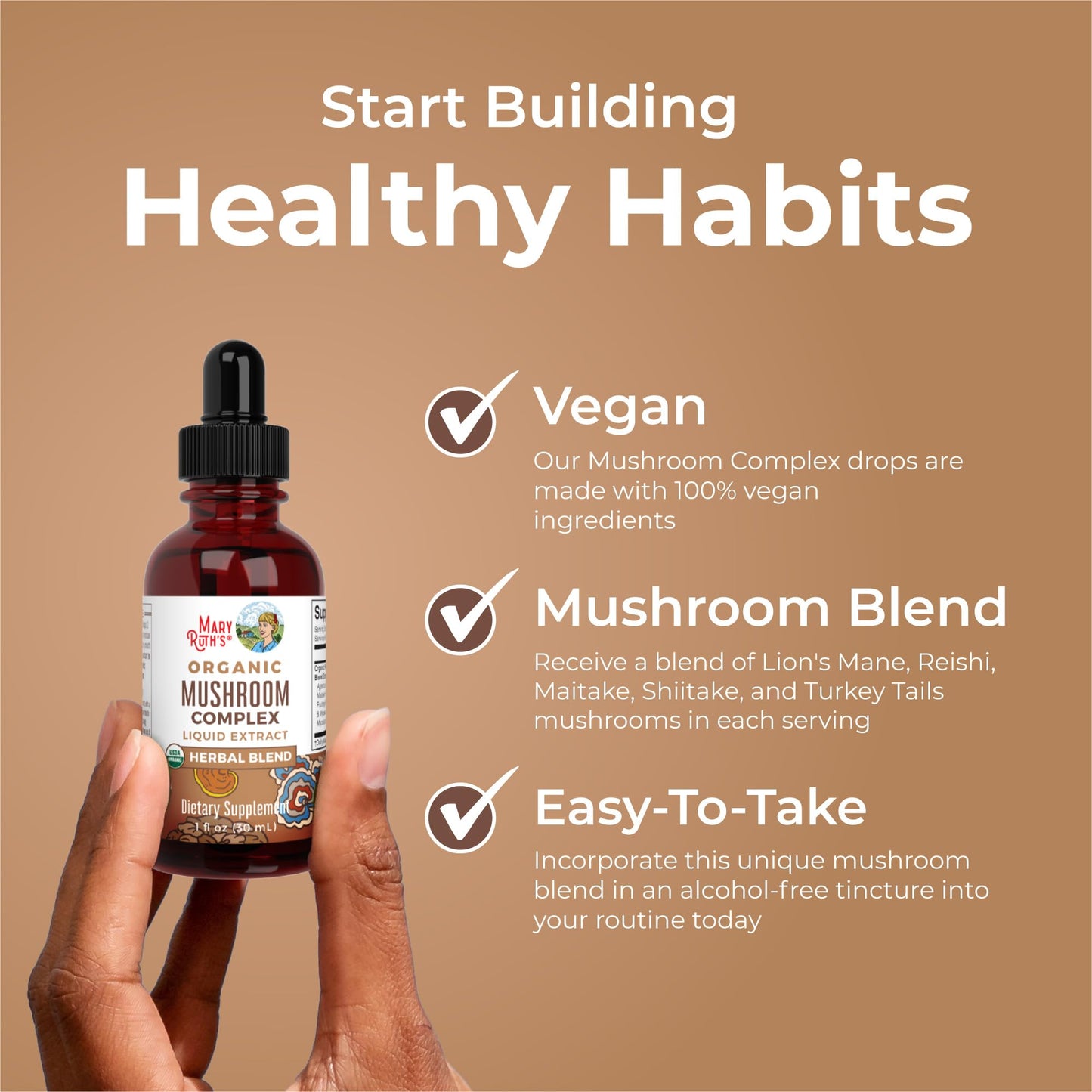 MaryRuth's Mushroom Complex | Lion's Mane | Turkey Tail | Reishi Mushroom | Shiitake Mushrooms | Alcohol Free | Mushroom Blend | Organic | Non-GMO | Vegan | 30 Servings MARYRUTH'SUS supplements
