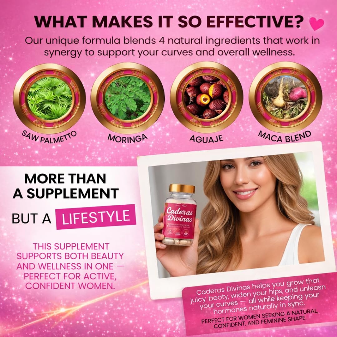 Caderas Divinas : Bigger Booty & Wider Hips – Aguaje + Maca Pills with Moringa & Saw Palmetto – 4 Super Ingredients for Natural Curve Growth – by CurvyFruit – 60 Capsules Curvy FruitAu supplements