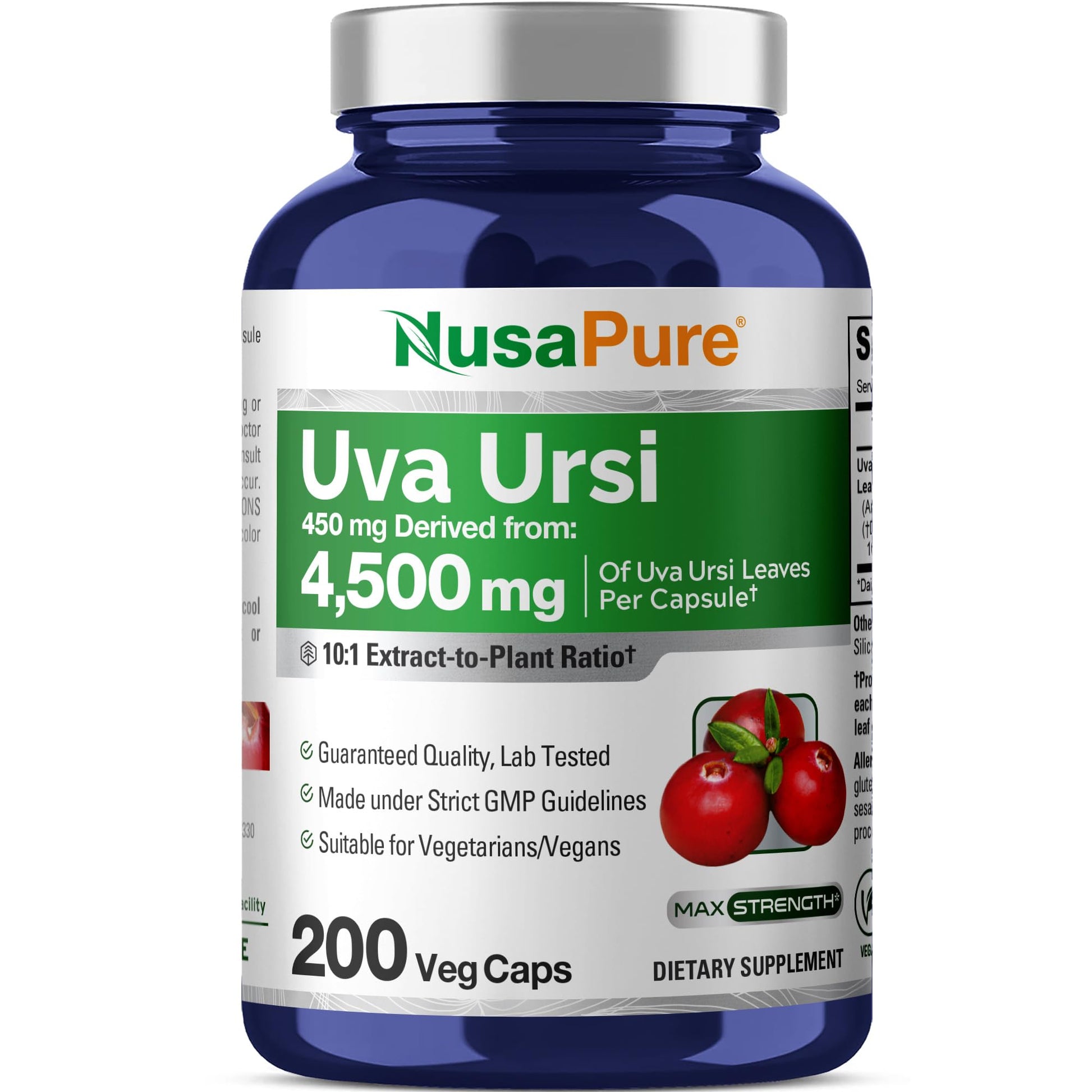NusaPure Uva Ursi 10:1 Extract, 450 mg Equivalent to 4,500mg 200 Vegetarian caps (Non-GMO, Vegan) Bearberry NusaPureAu supplements