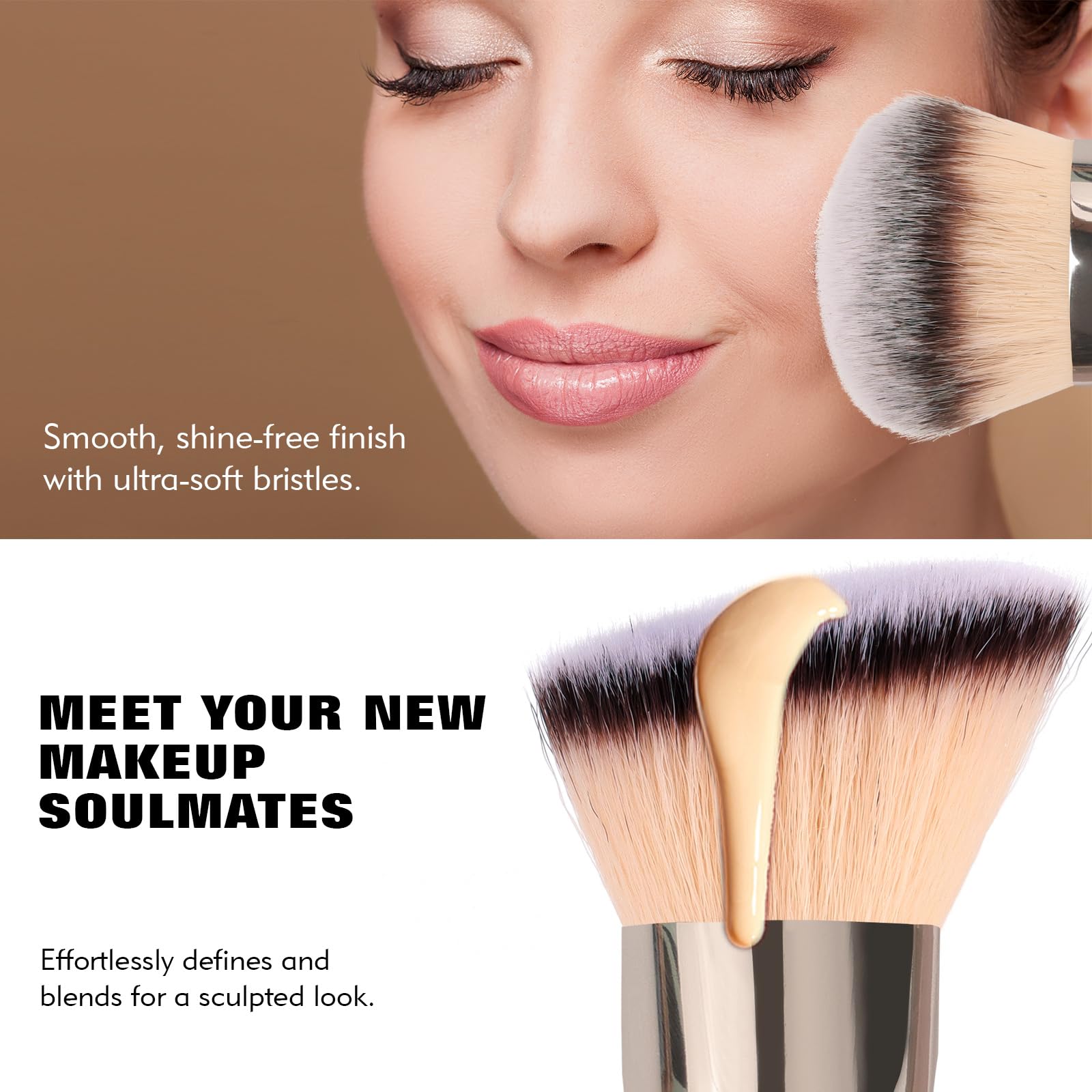 Dual-Ended Foundation Brush: Round & Angled Pro-Grade makeup brushes, 100% Vegan Synthetic Makeup Brush for Flawless Blending and Application of Liquid, Powder, Cream, Blush dpollaAu supplements