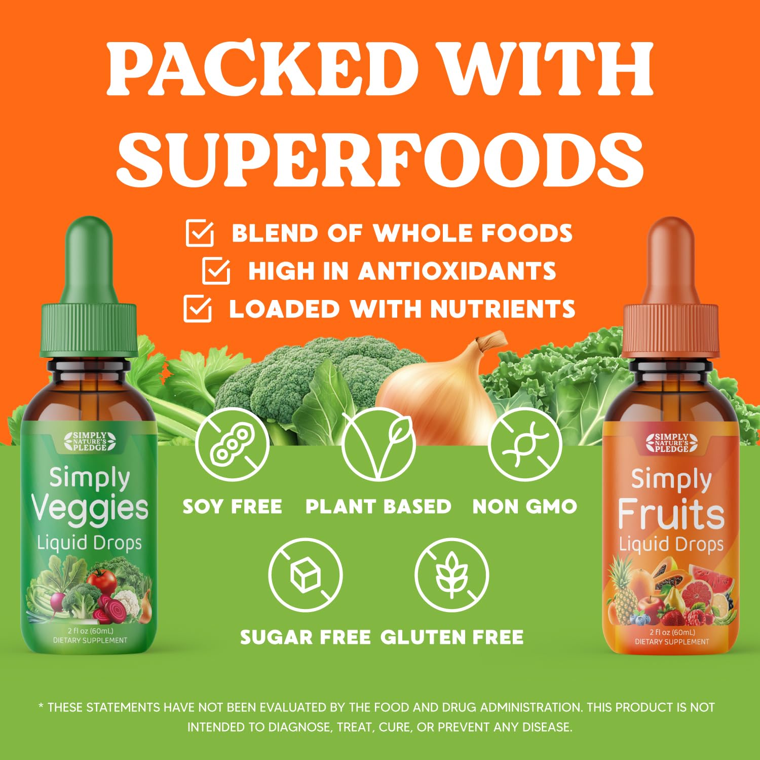 Simply Nature's Pledge - Fruit and Vegetable Supplements - Liquid Drops - Made with Whole Food Superfoods, Packed Vitamins & Minerals - Soy Free - Made in The USA Simply Nature's PledgeAu supplements