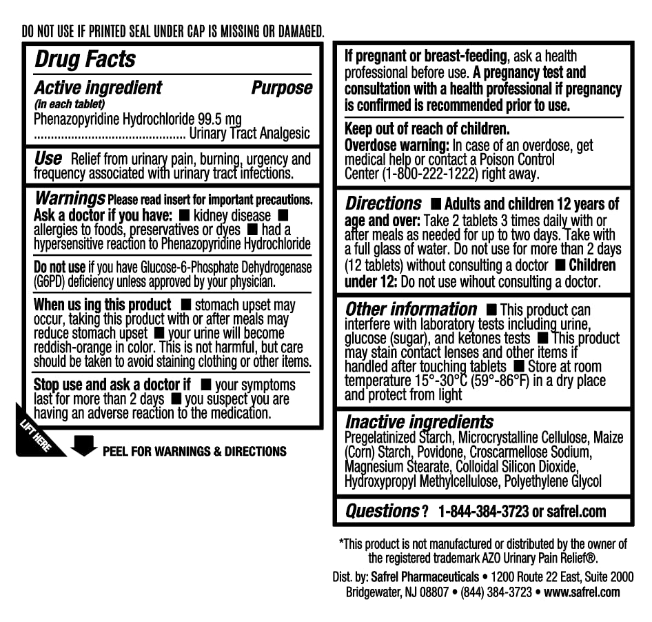 Safrel Urinary Pain Relief | UTI Relief | Fast Acting | Bladder Discomfort & Pain Relief | Phenazopyridine Hydrochloride 99.5mg (28 Count) SafrelAu supplements