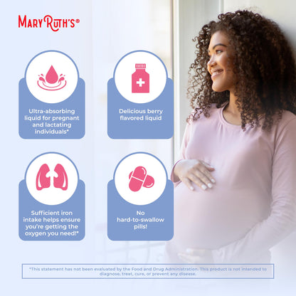 MaryRuth Organics | Liquid Iron Supplement Prenatal & Postnatal for Pregnant & Lactating | Iron Deficiency | Immune Support | Sugar/Gluten Free | Vegan | Non-GMO | 15.22 Fl Oz MARYRUTH'SUS supplements