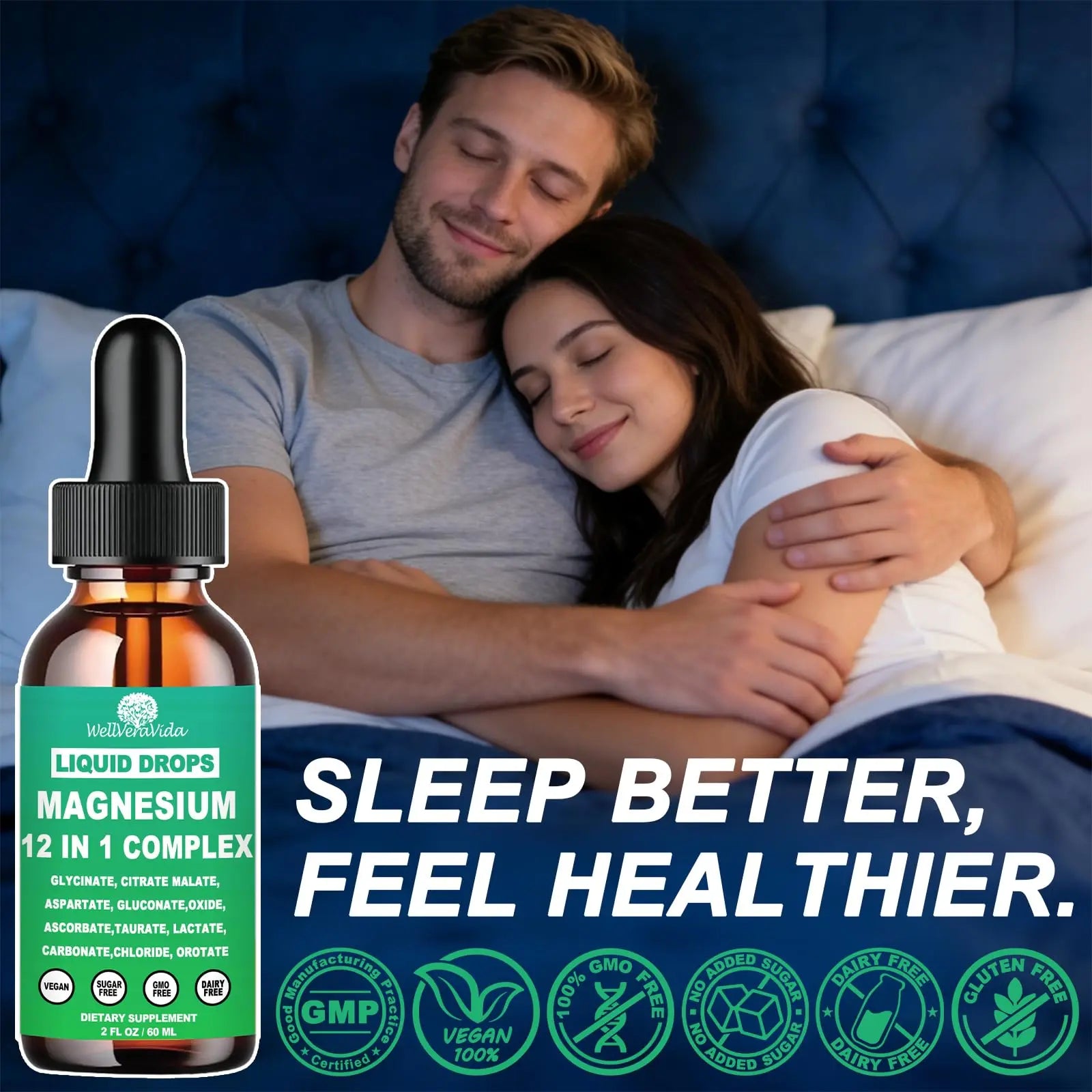 Magnesium Complex 700mg, 12 in 1 Magnesium Supplement with Glycinate Citrate Malate Oxide Taurate Aspartate Orotate Magnesium Relaxation, Muscle, Sleep Support, High Absorption Liquid Magnesium丨Vegan WellVeraVidanz supplements