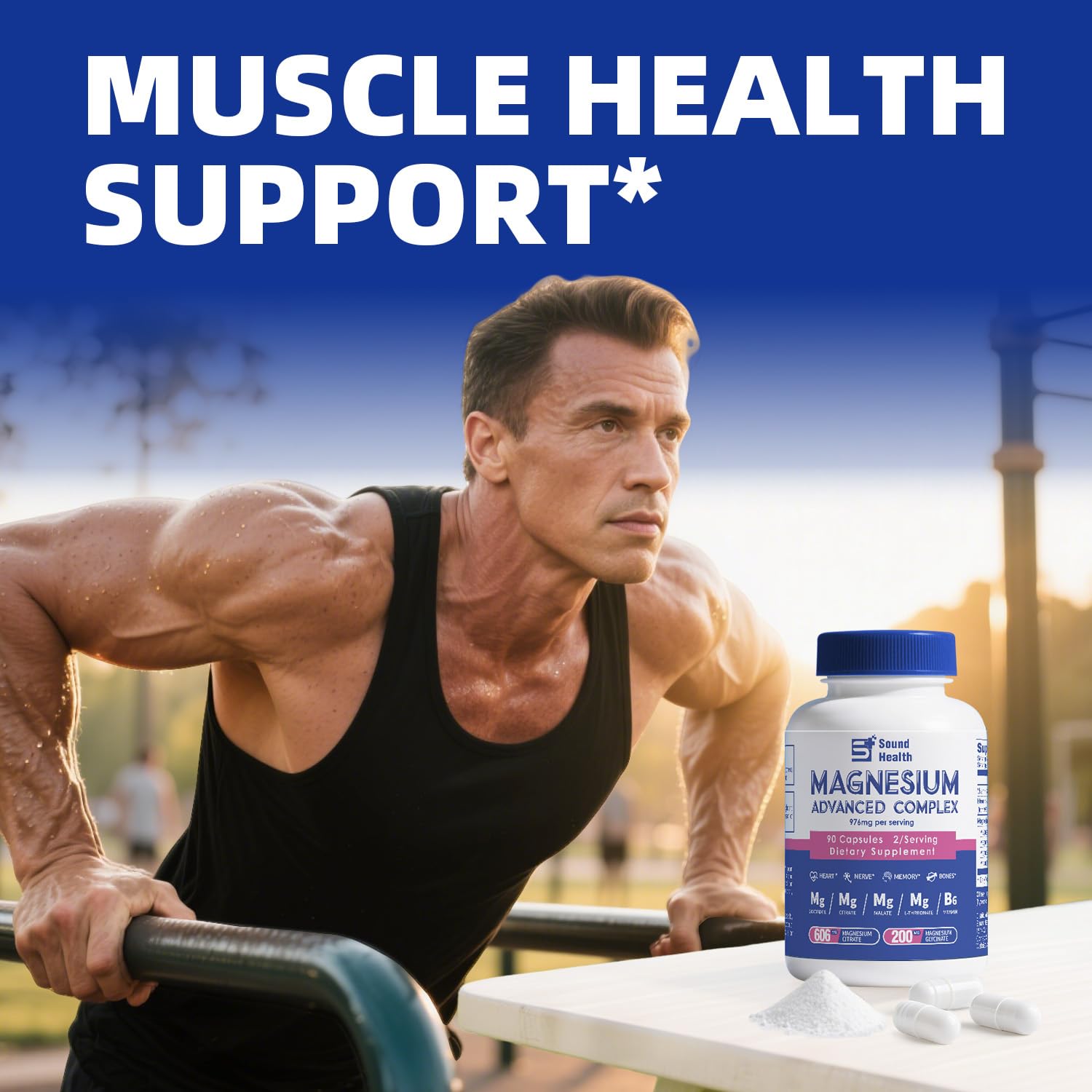 5 in 1 Magnesium Complex Capsule 976mg wtih Magnesium Glycinate, Citrate, Malate, L-Threonate & Vitamin B6, High Absorption Magnesium Complex for Women & Men, Third-Party Tested, Vegan, Non-GMO Sound Health PlusAu supplements