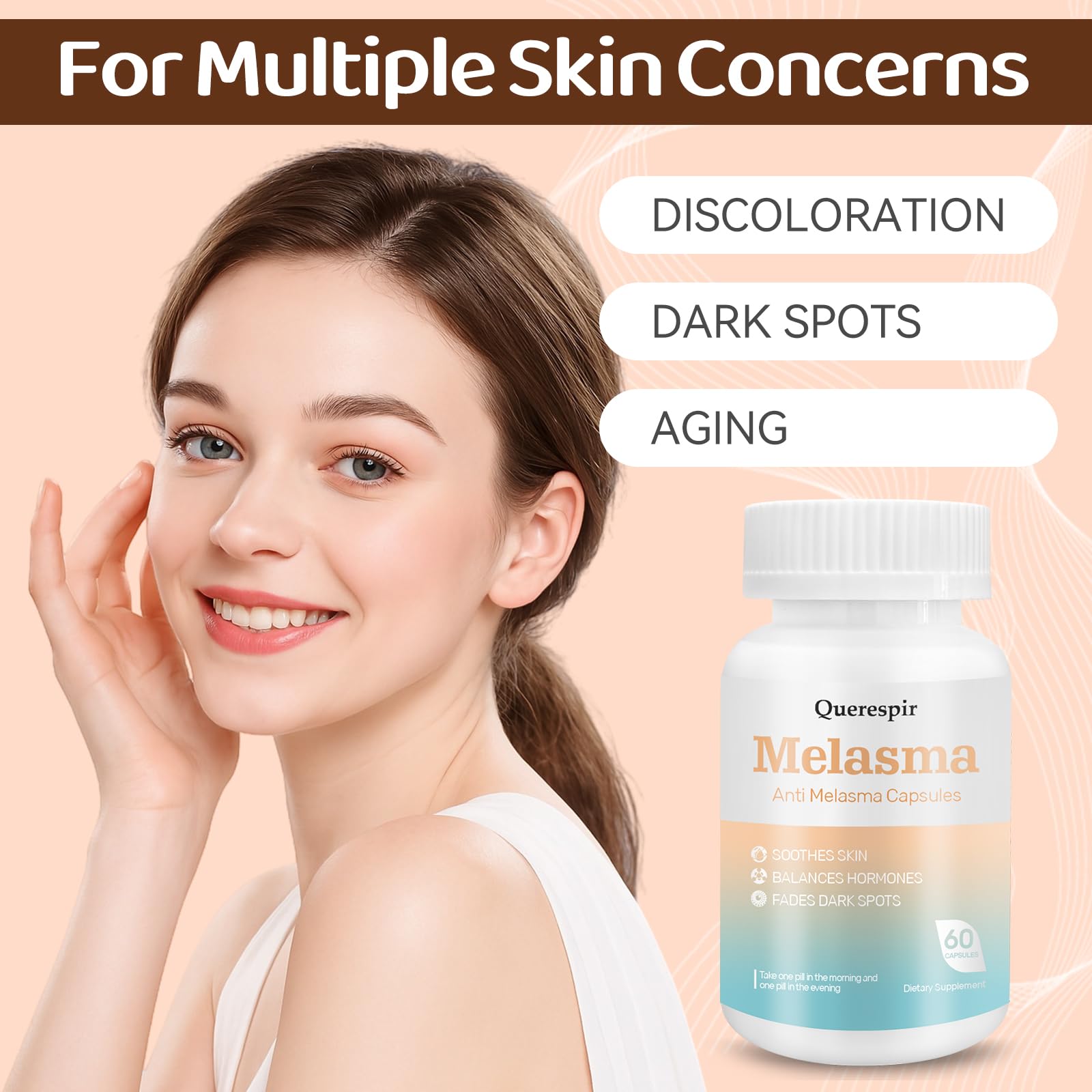Melanina Anti-Melasma Capsule, Melasma Dark Spot Remover, Melanin Supplement, Spots Remover for Face & Body, Vitamin C & Turmeric Extract, Brightens & Even Skin Tone - 60 Capsules QuerespirAu supplements