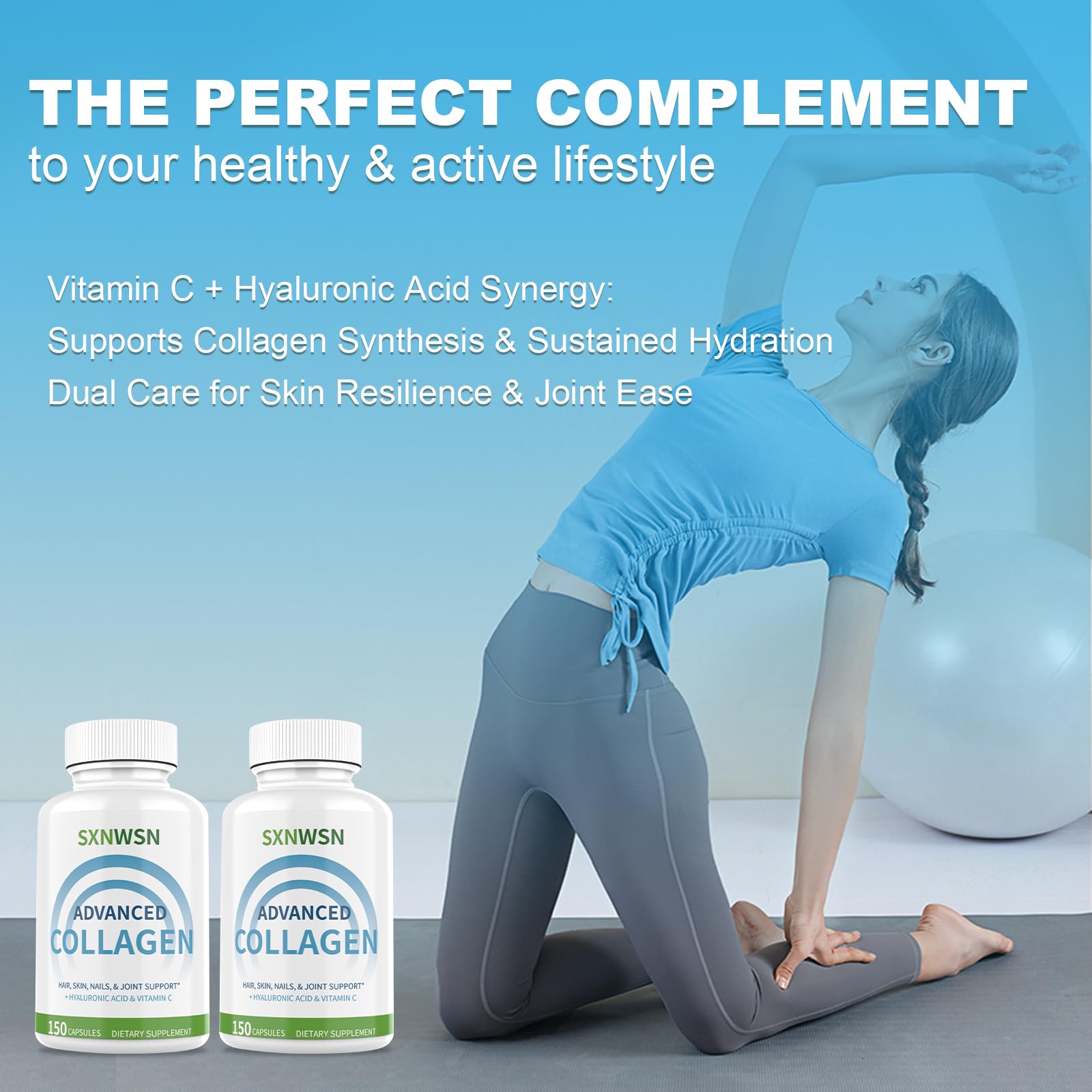 Advanced Multi Collagen Supplement with Vitamin C + Hyaluronic Acid - Hydrolyzed Collagen Peptides Supports for Skin, Joints & Hair* | Collagen Complex 150 Capsules for Women or Men SXNWSNAu supplements