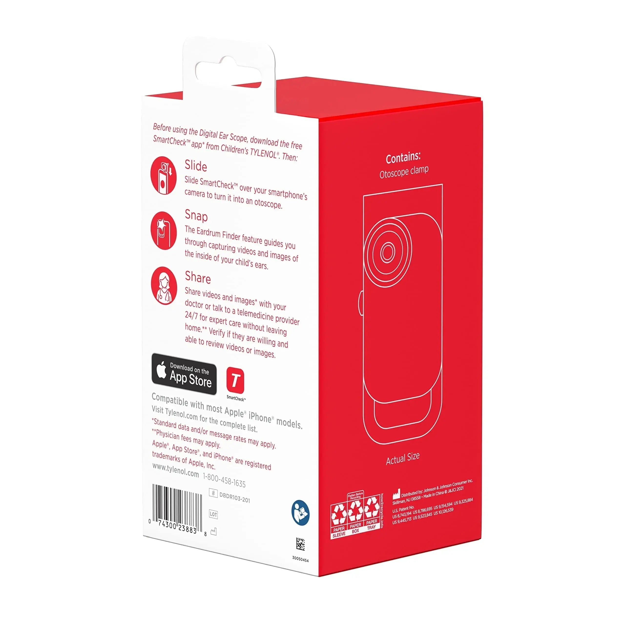 SmartCheck Digital Ear Scope from Children's Tylenol, Otoscope with Light, 1 Otoscope Clamp, 12 Specula Tips + Children's Tylenol Pain + Fever Medicine with Acetaminophen, 8 fl. oz TylenolAu supplements