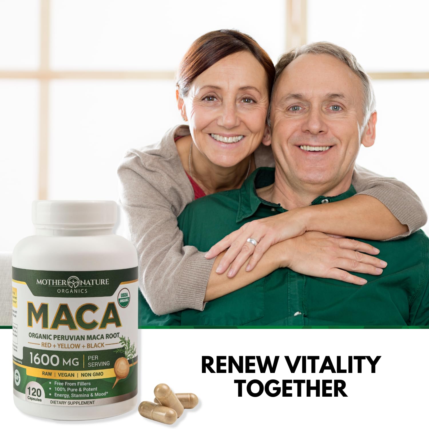 Mother Nature Organic Maca Root Capsules – 1600mg, 120 Vegan Capsules – Non GMO Peruvian Yellow, Red & Black Maca for Men & Women - Energy, Hormone, Brain & Weight Well-Being Mother Nature Organics Superfoods for Organic LivingAu supplements