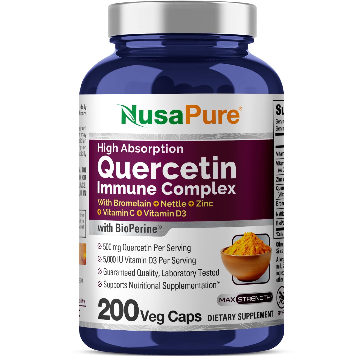 NusaPure Quercetin Complex: Bromelain, Vitamin C, Vitamin D3, Stinging Nettle, Zinc | 200 Veggie Caps (Non-GMO, Bioperine) NusaPureAu supplements